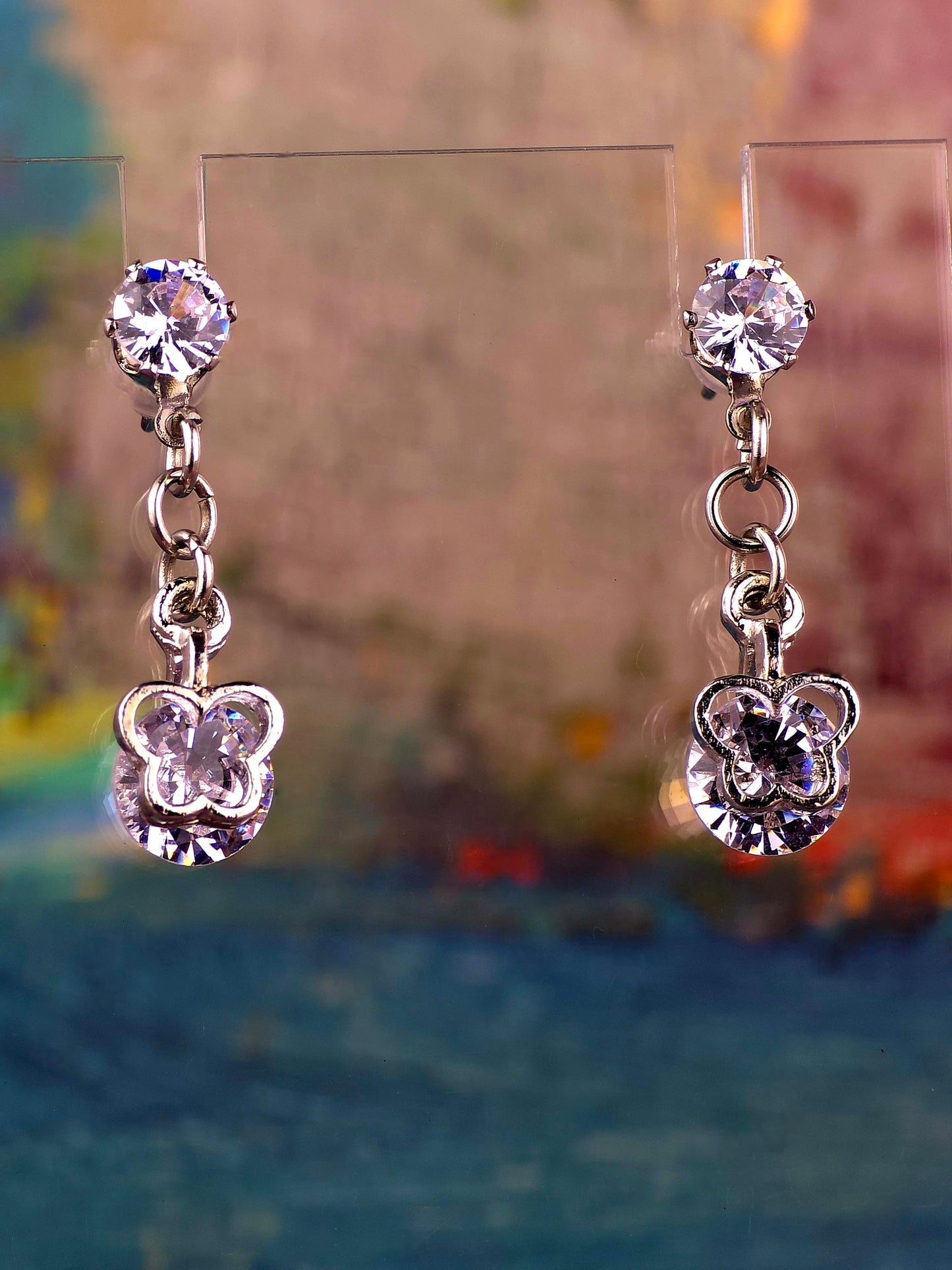 Cubic Post Studs with Dangle Cubic Butterfly Earrings