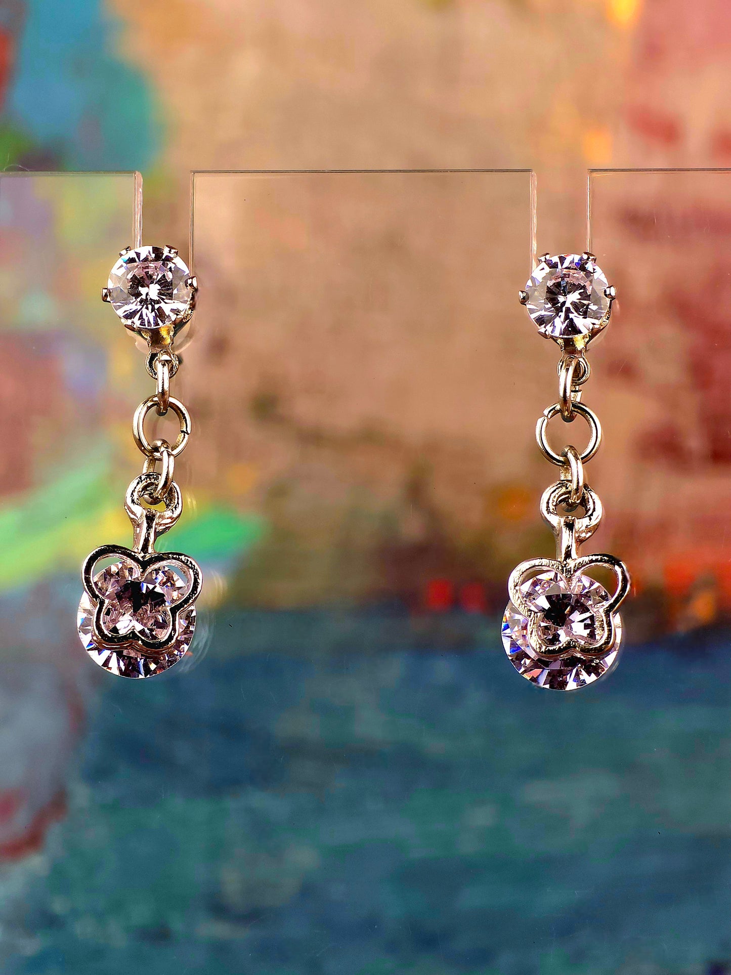 Cubic Post Studs with Dangle Cubic Butterfly Earrings