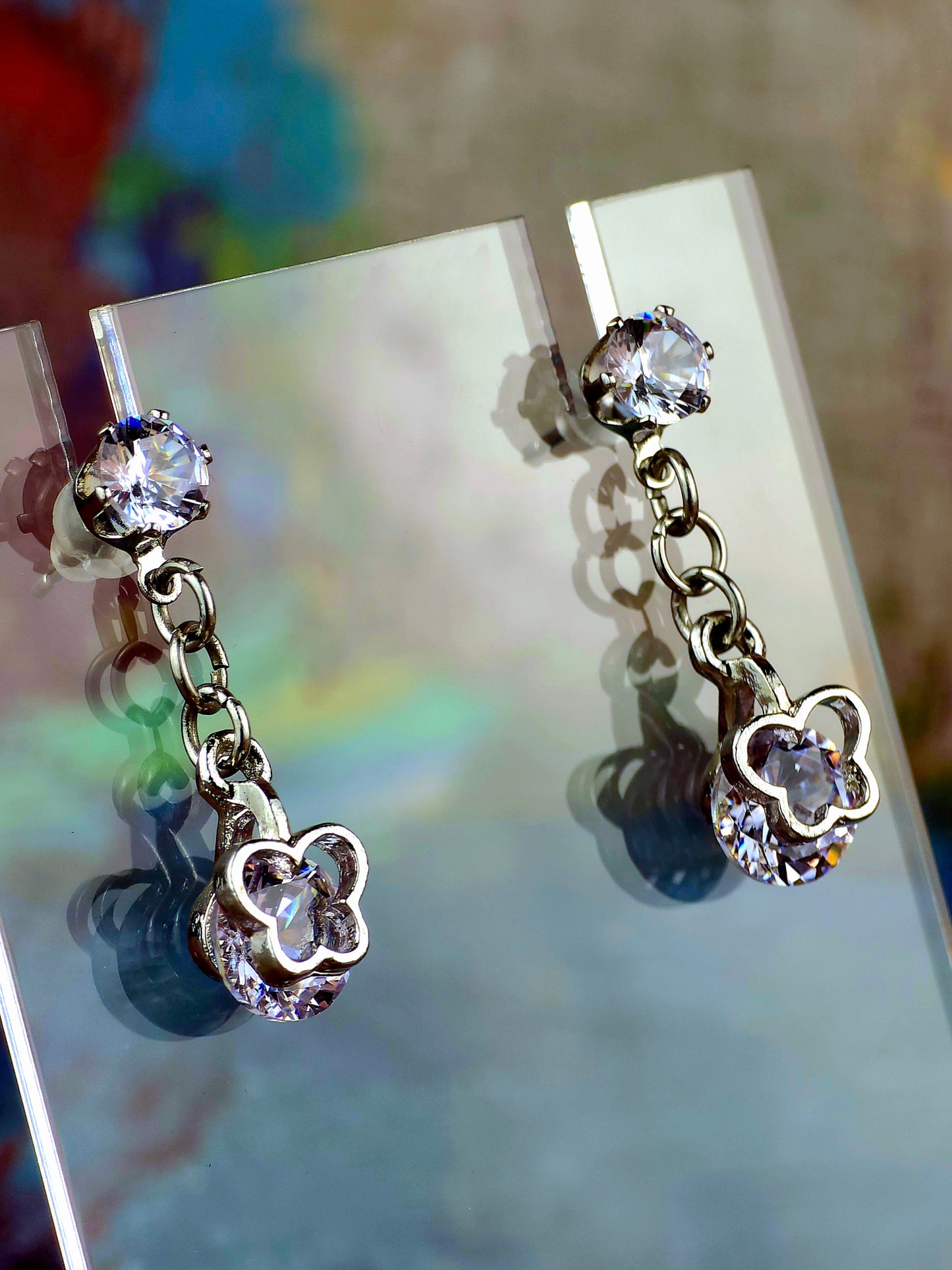 Cubic Post Studs with Dangle Cubic Butterfly Earrings