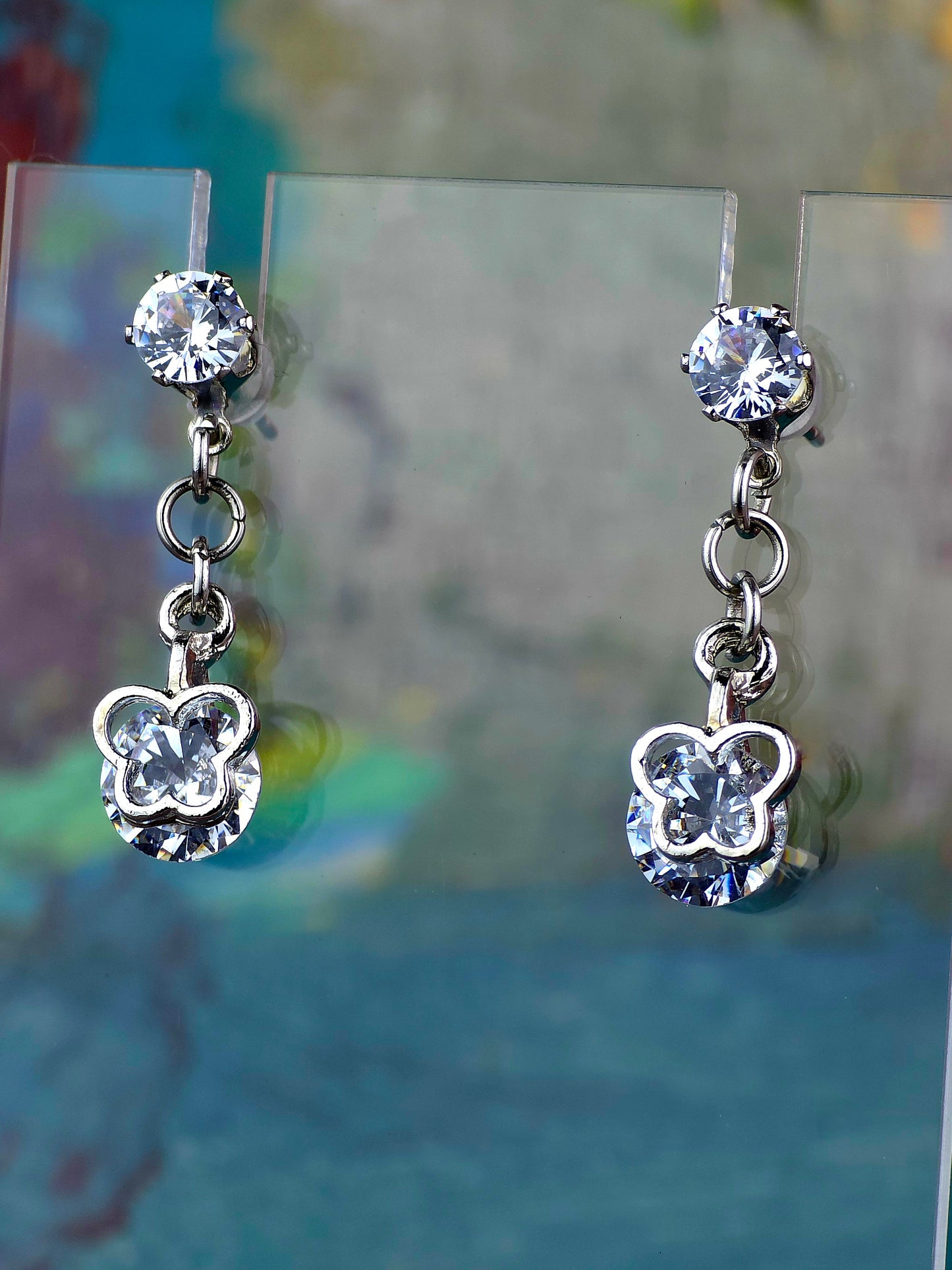 Cubic Post Studs with Dangle Cubic Butterfly Earrings