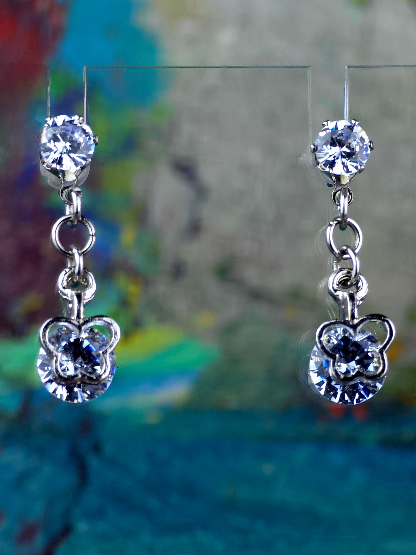 Cubic Post Studs with Dangle Cubic Butterfly Earrings