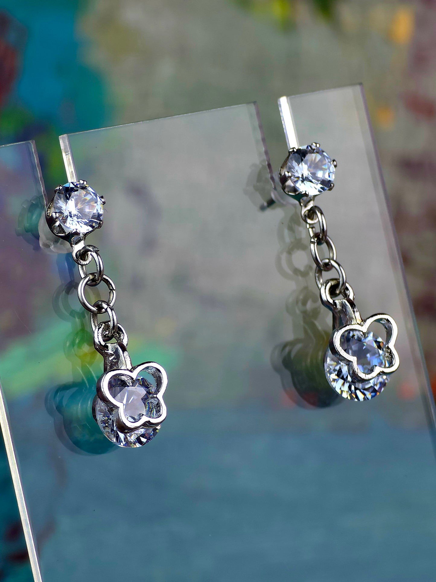 Cubic Post Studs with Dangle Cubic Butterfly Earrings