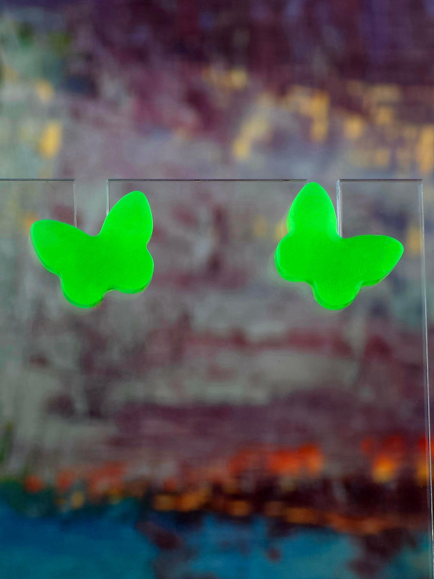 Glow in the Dark Green Butterfly Post Stud Earrings