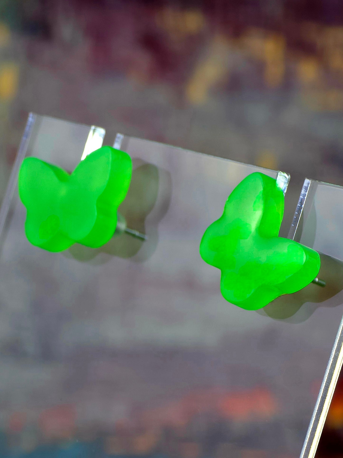 Glow in the Dark Green Butterfly Post Stud Earrings