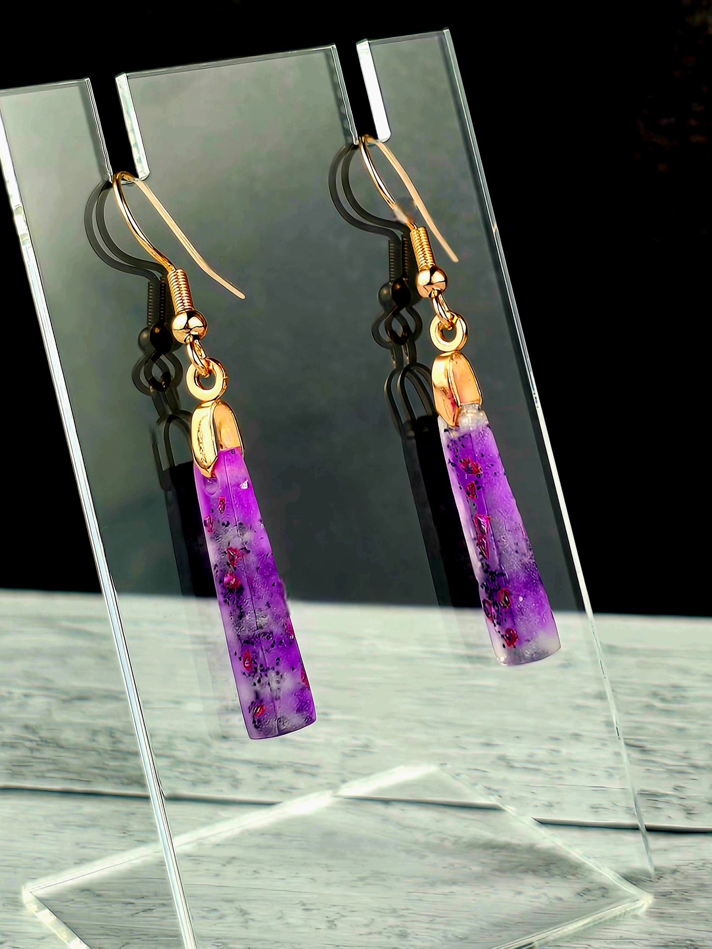 Rose Gold Dangly Resin Earrings