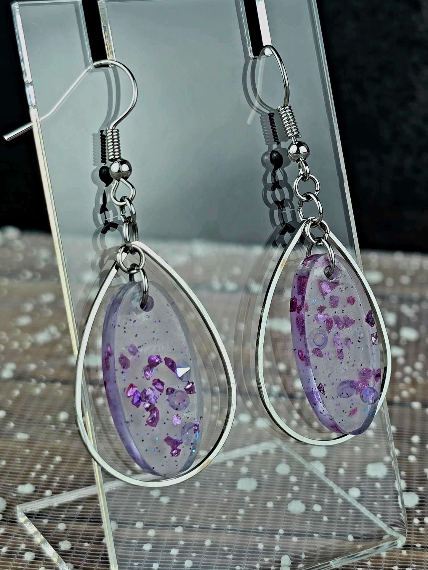 Purple Oval Teardrop Hoop Earrings