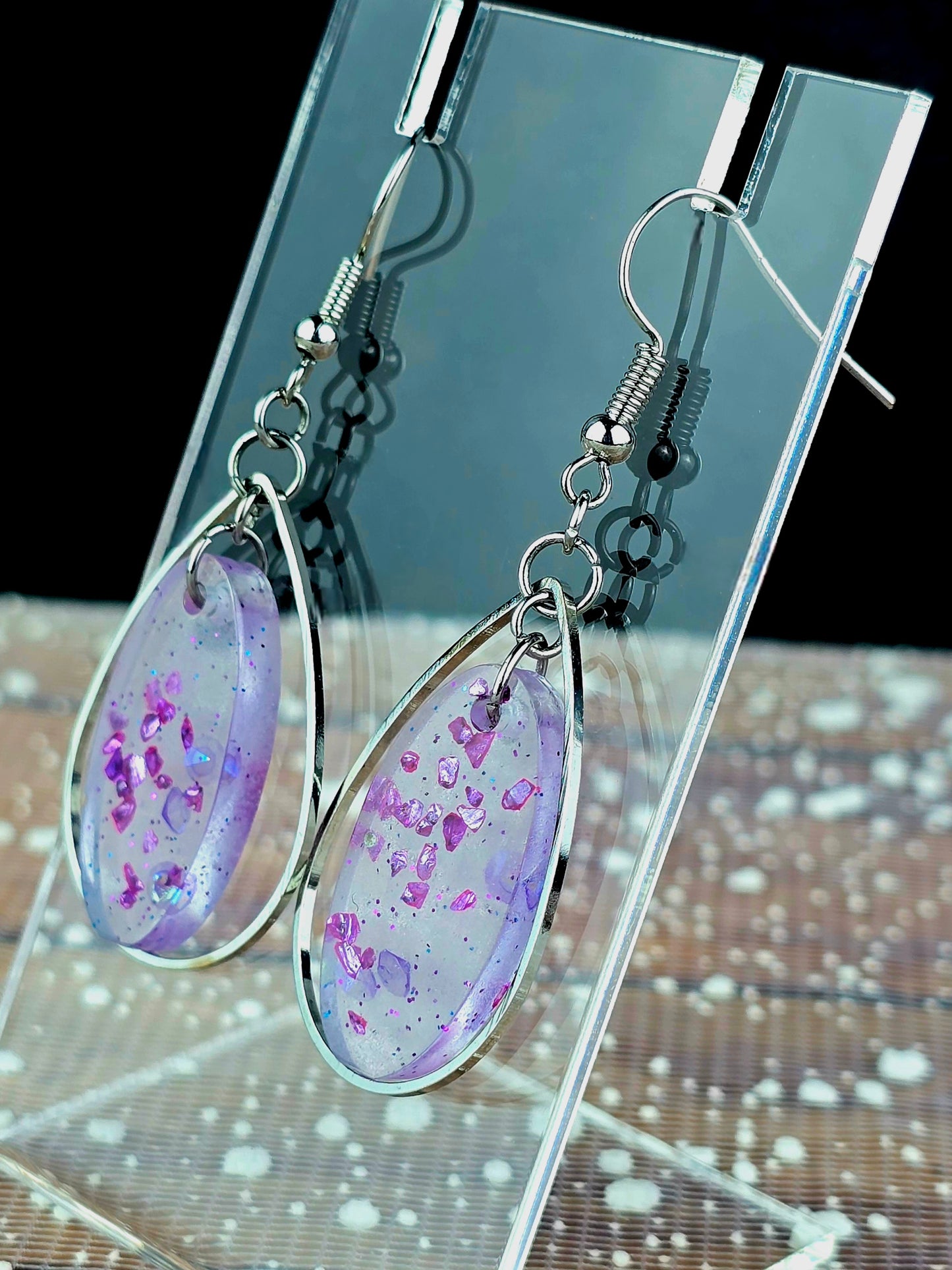 Purple Oval Teardrop Hoop Earrings