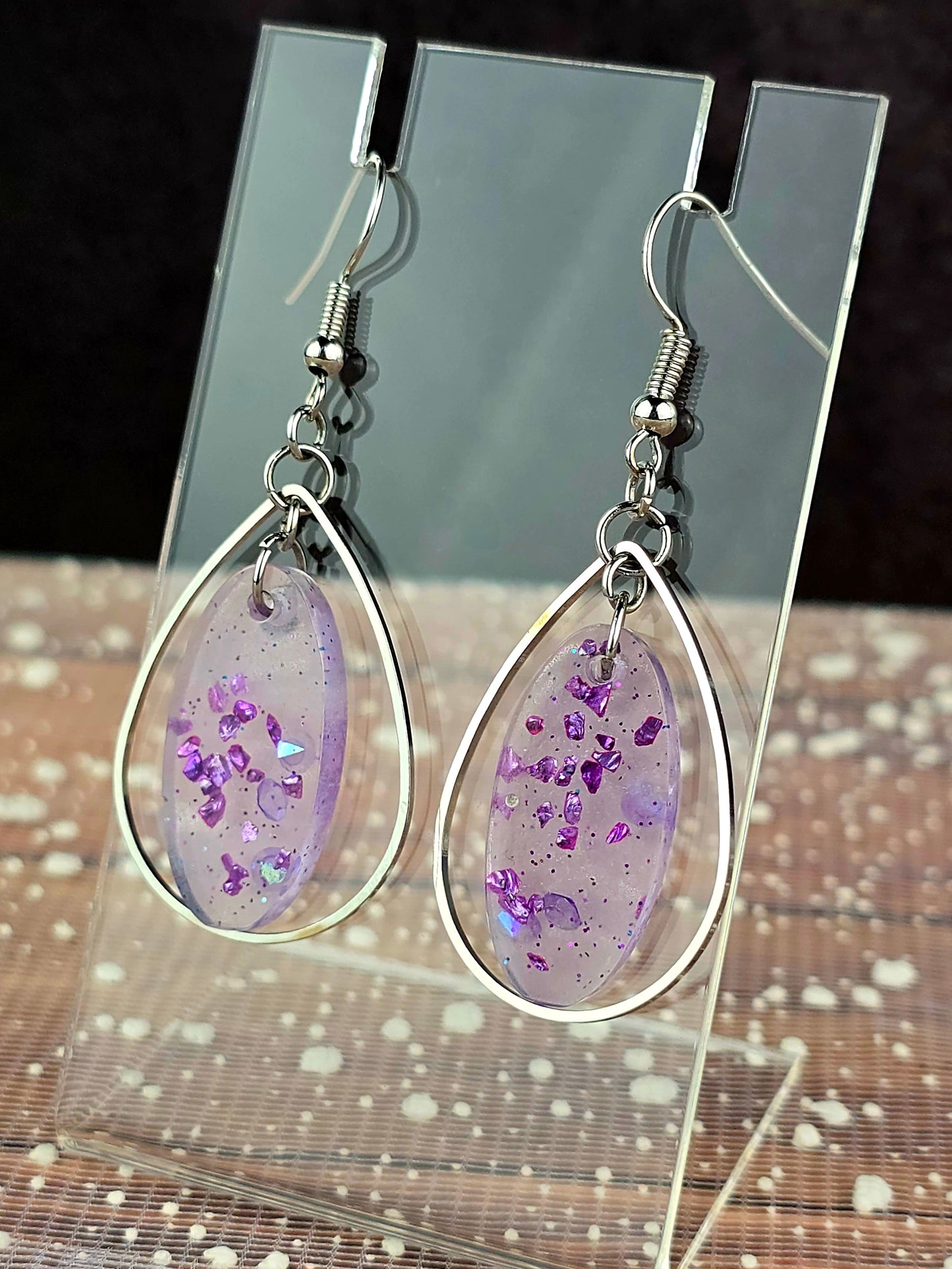 Purple Oval Teardrop Hoop Earrings