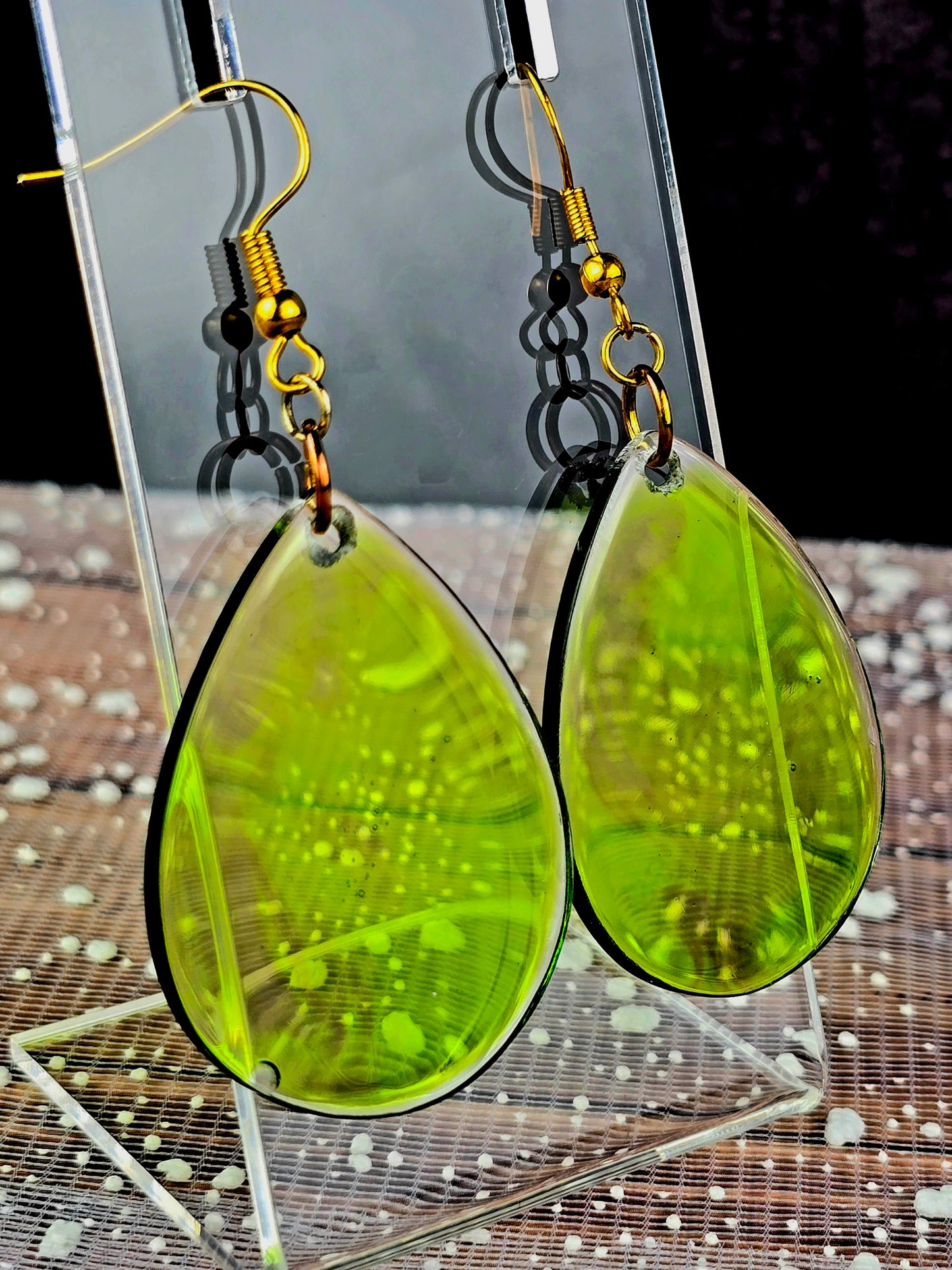 Green Teardrop Resin Earrings