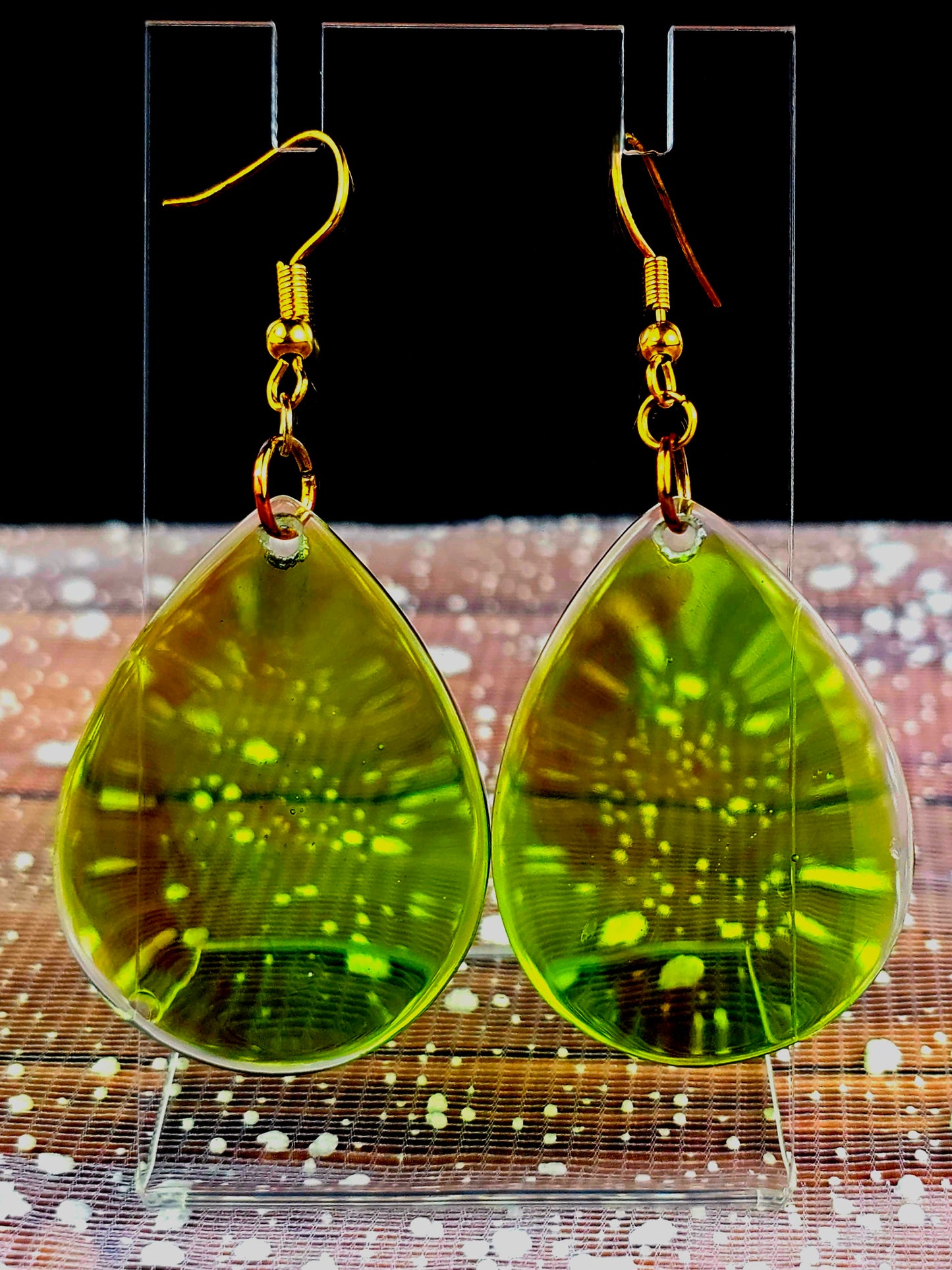 Green Teardrop Resin Earrings