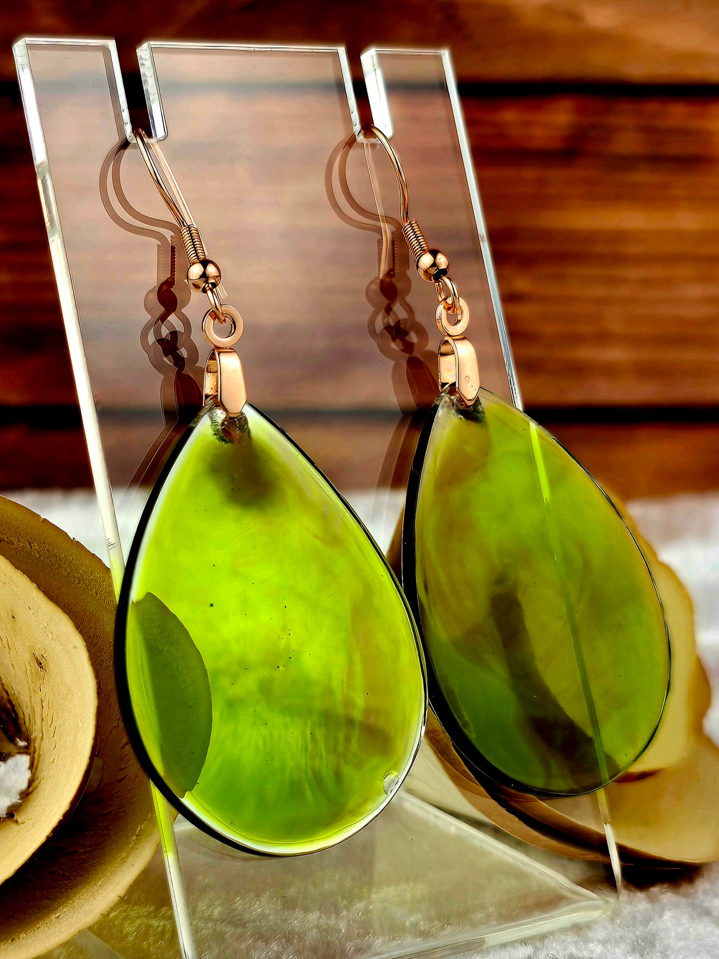Green Teardrop Resin Earrings