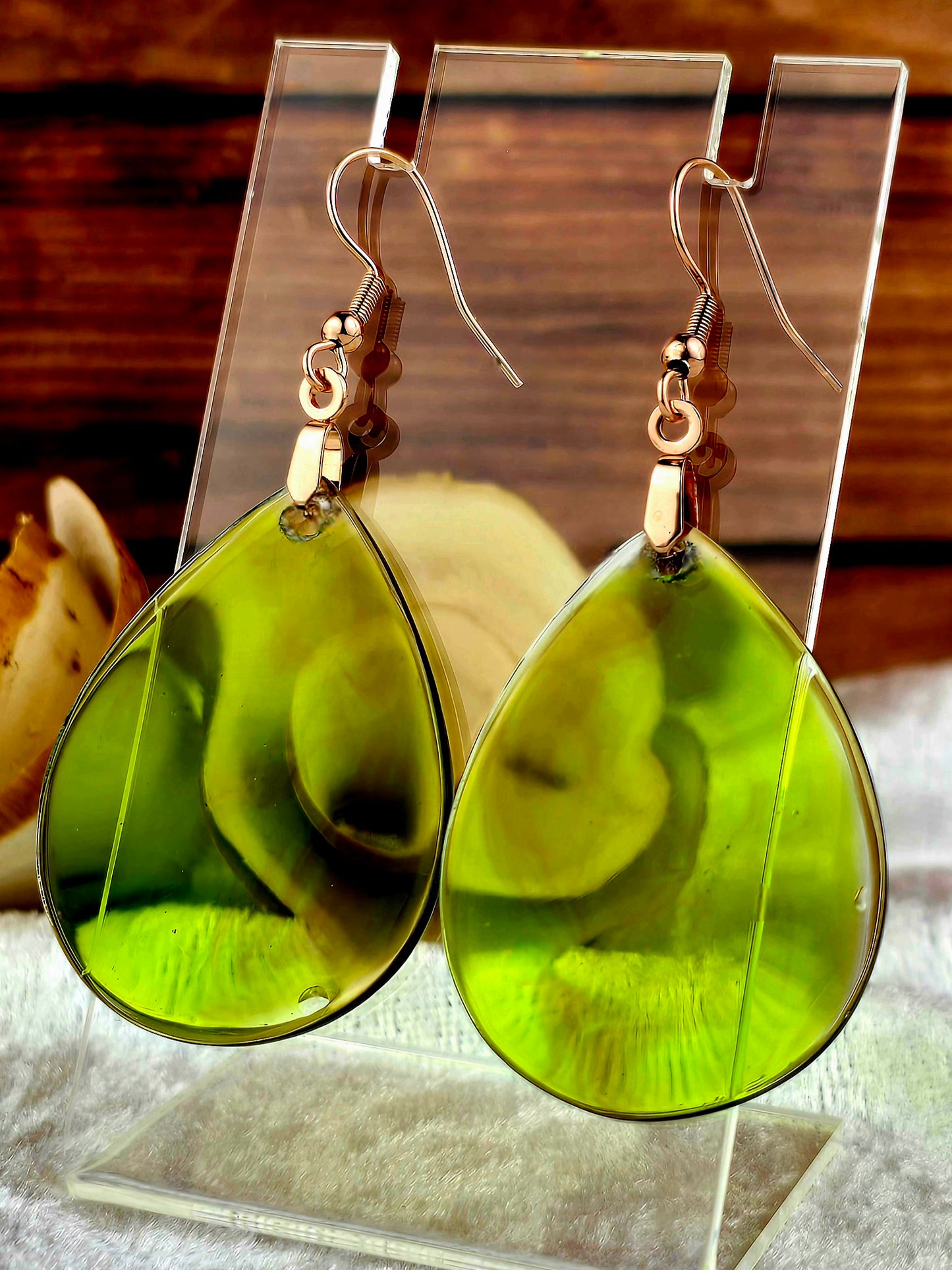 Green Teardrop Resin Earrings