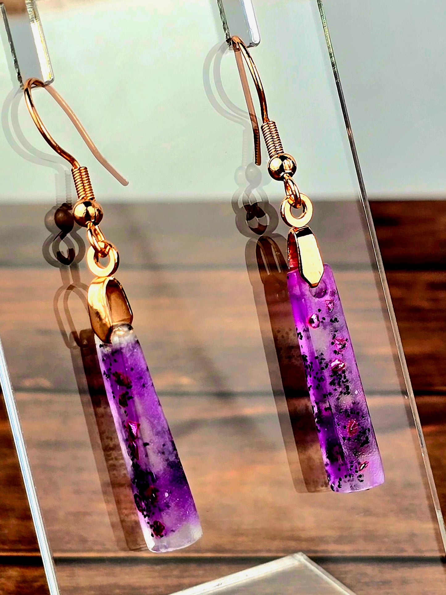 Rose Gold Dangly Resin Earrings