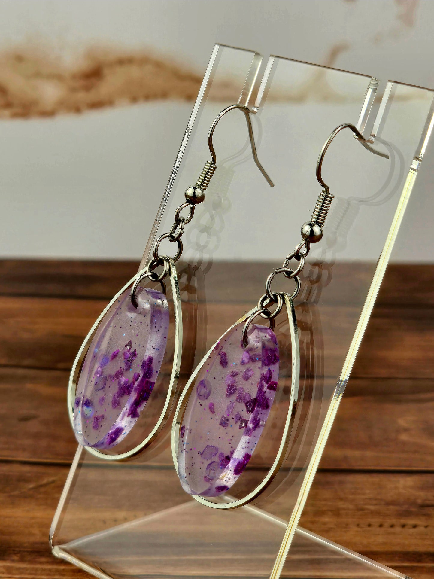 Purple Oval Teardrop Hoop Earrings