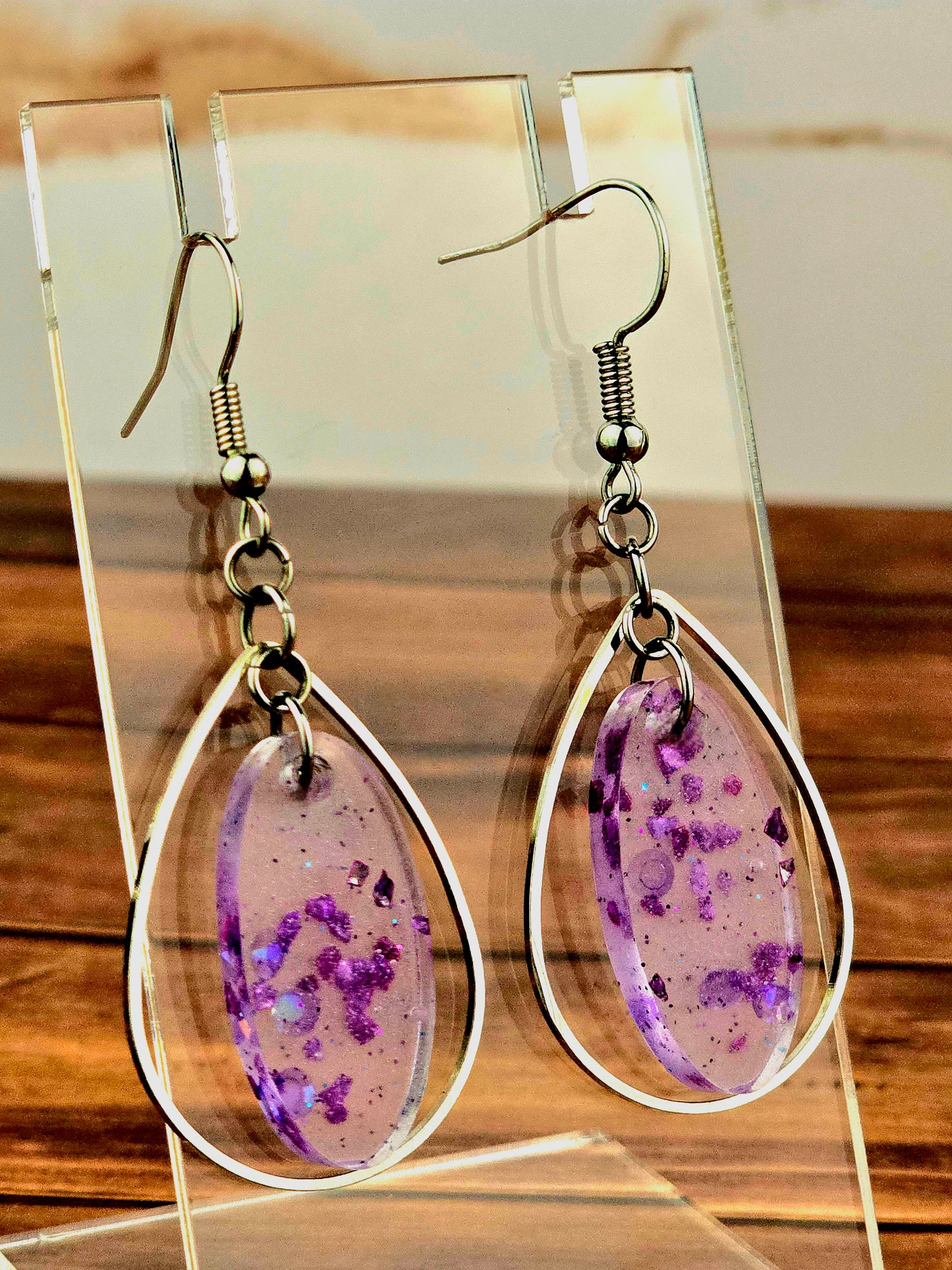Purple Oval Teardrop Hoop Earrings