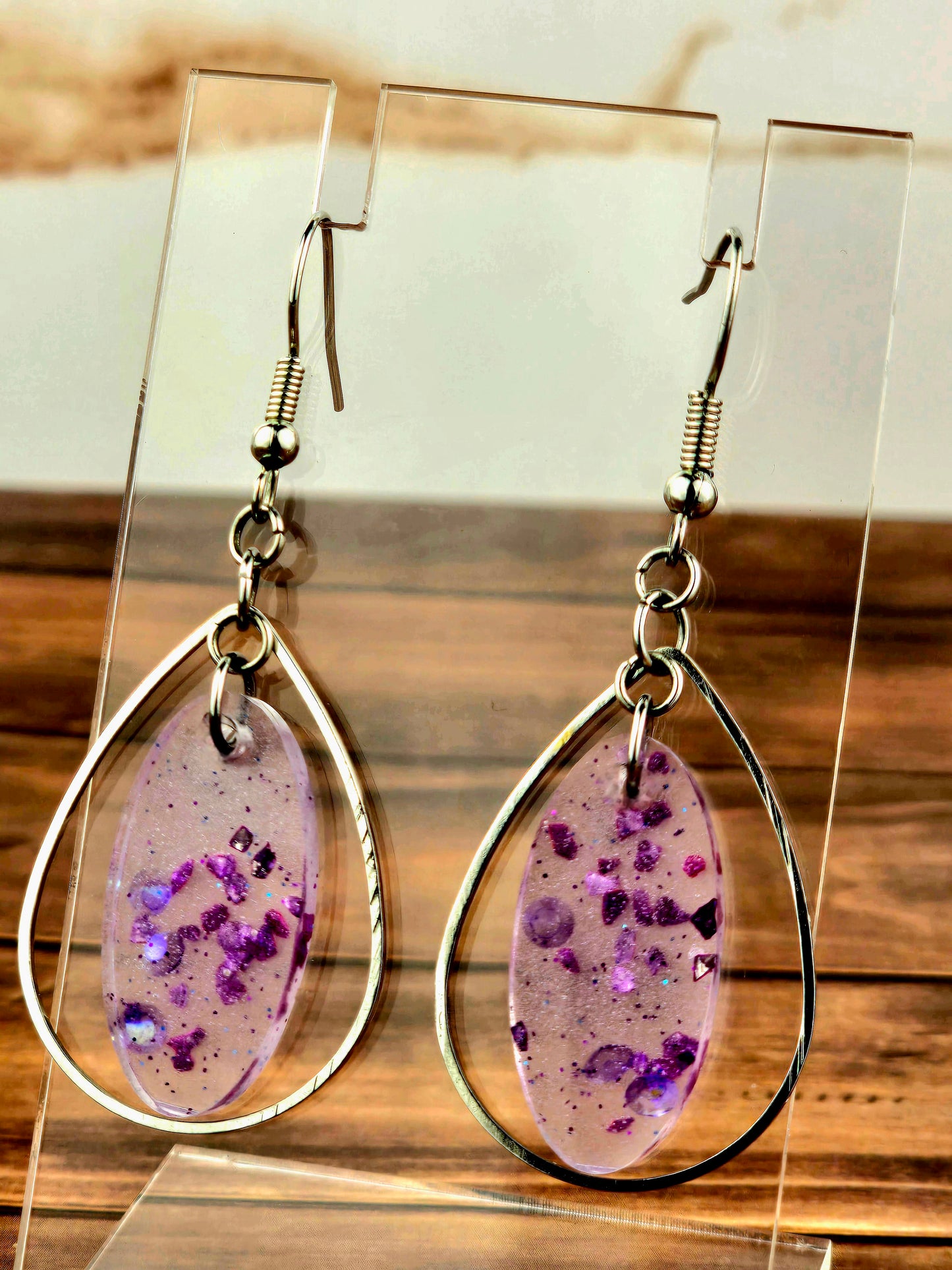 Purple Oval Teardrop Hoop Earrings