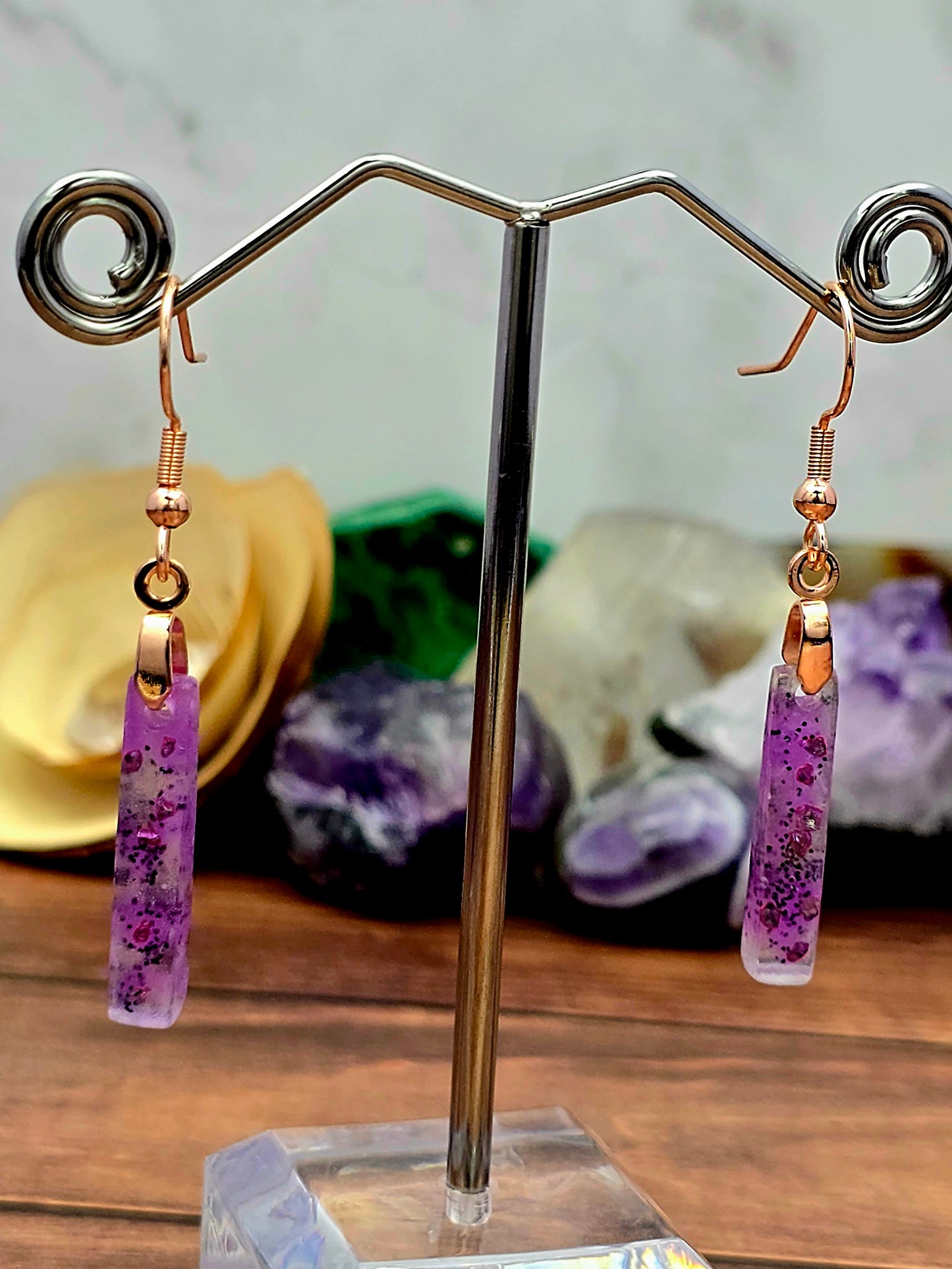 Rose Gold Dangly Resin Earrings