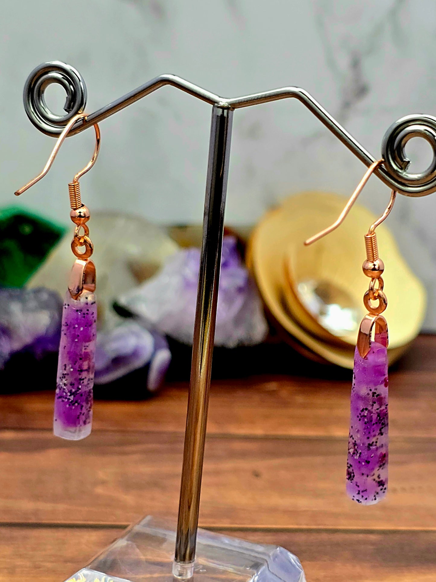 Rose Gold Dangly Resin Earrings