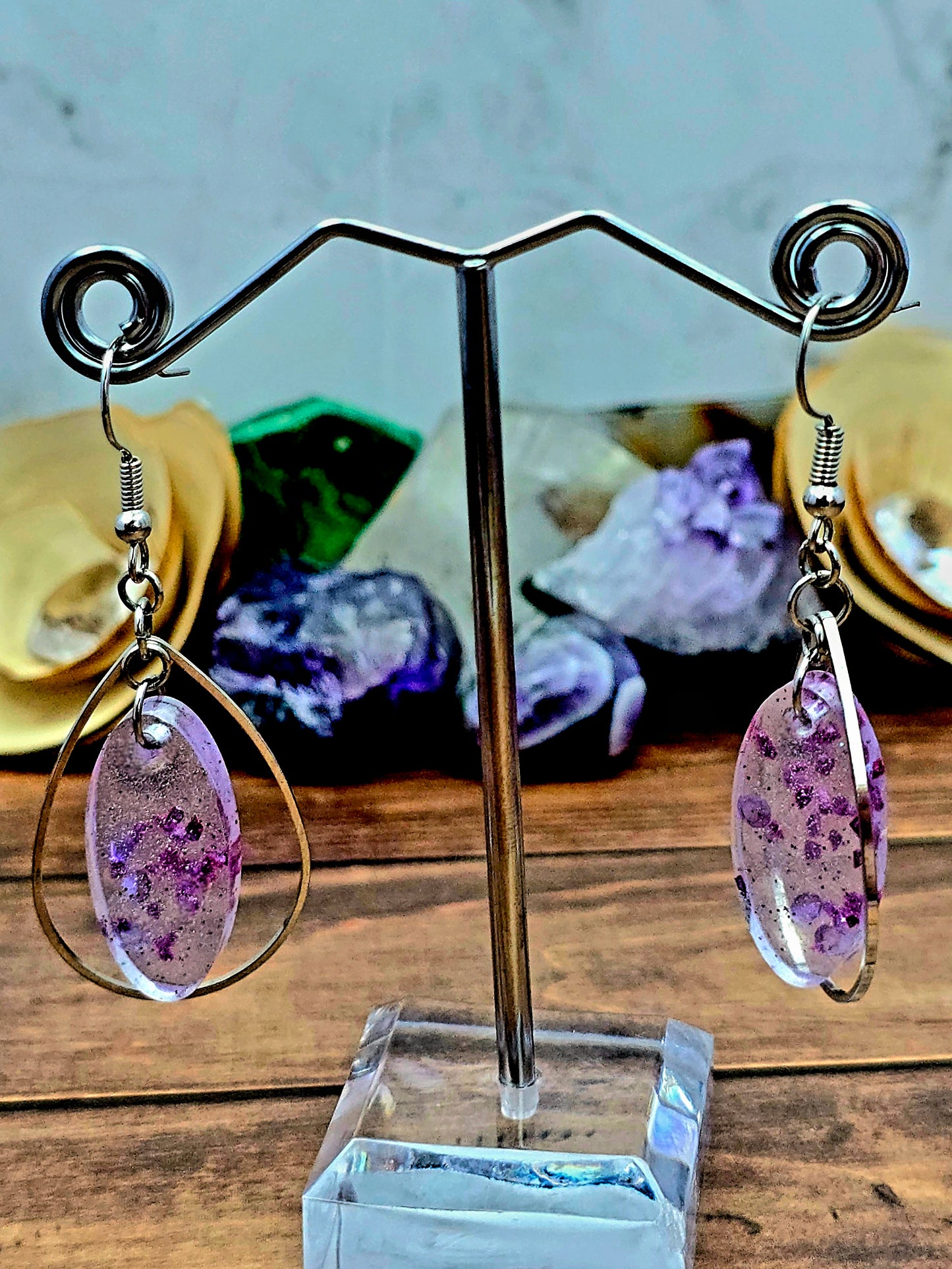 Purple Oval Teardrop Hoop Earrings