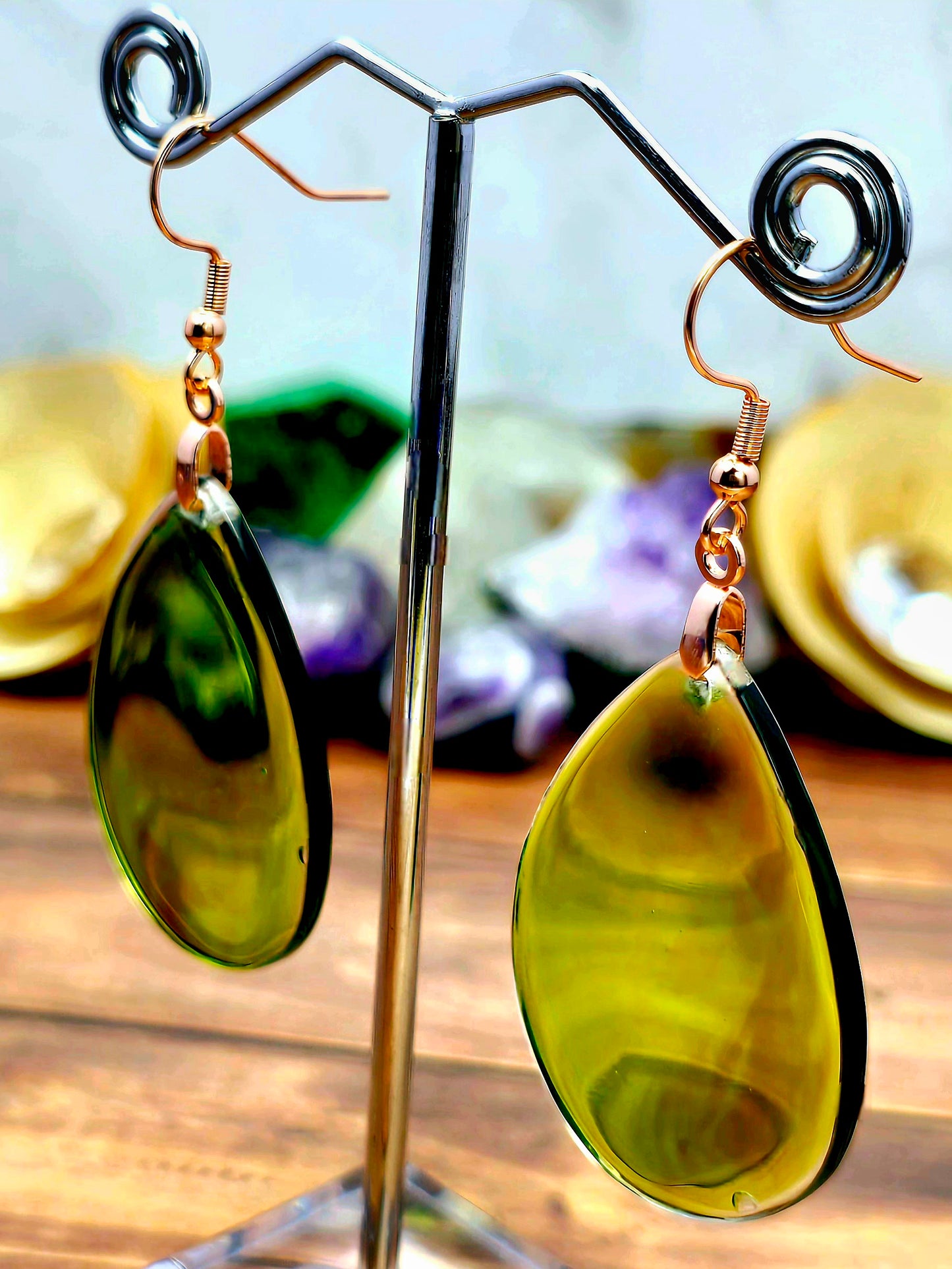 Green Teardrop Resin Earrings