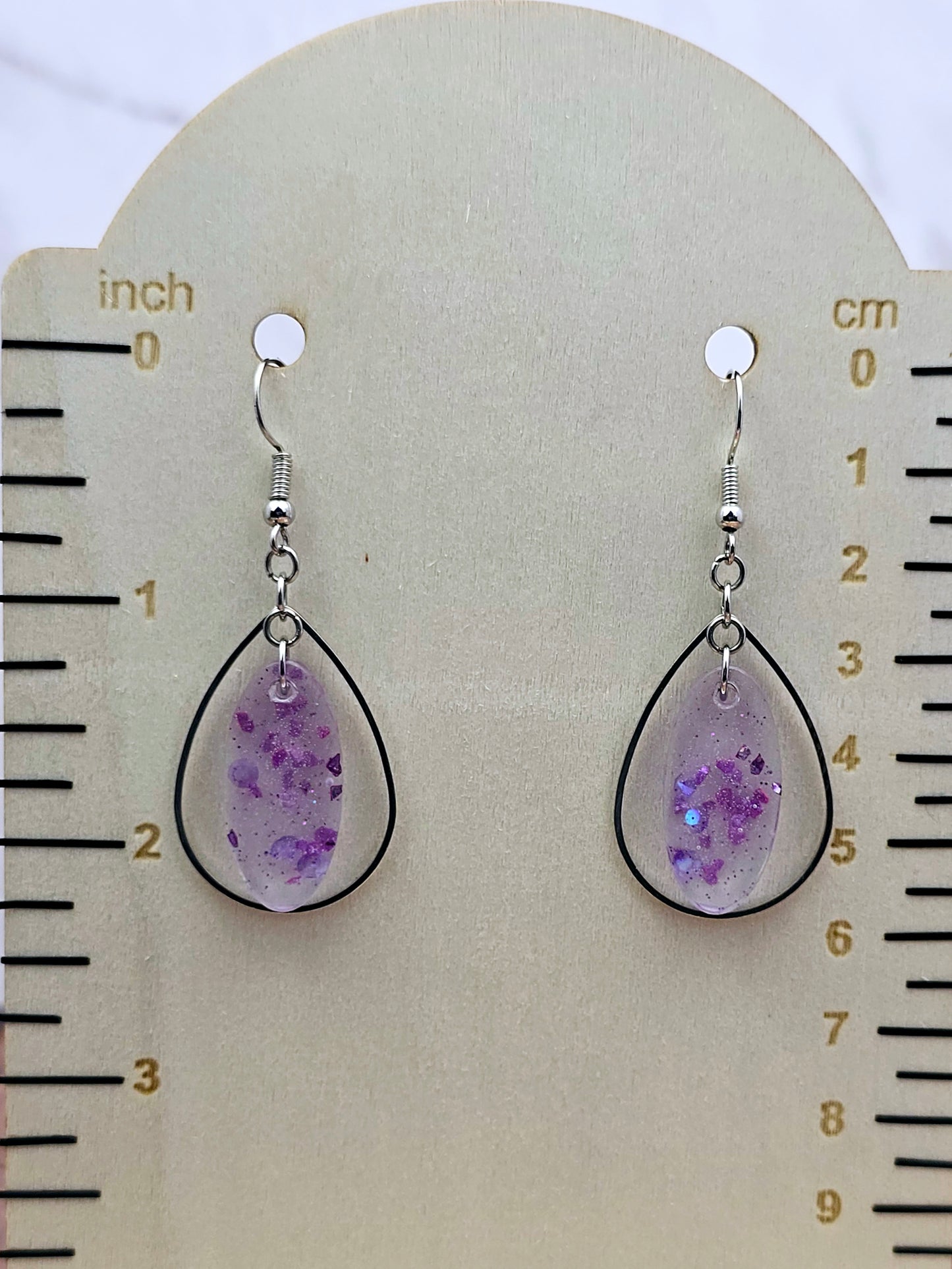 Purple Oval Teardrop Hoop Earrings