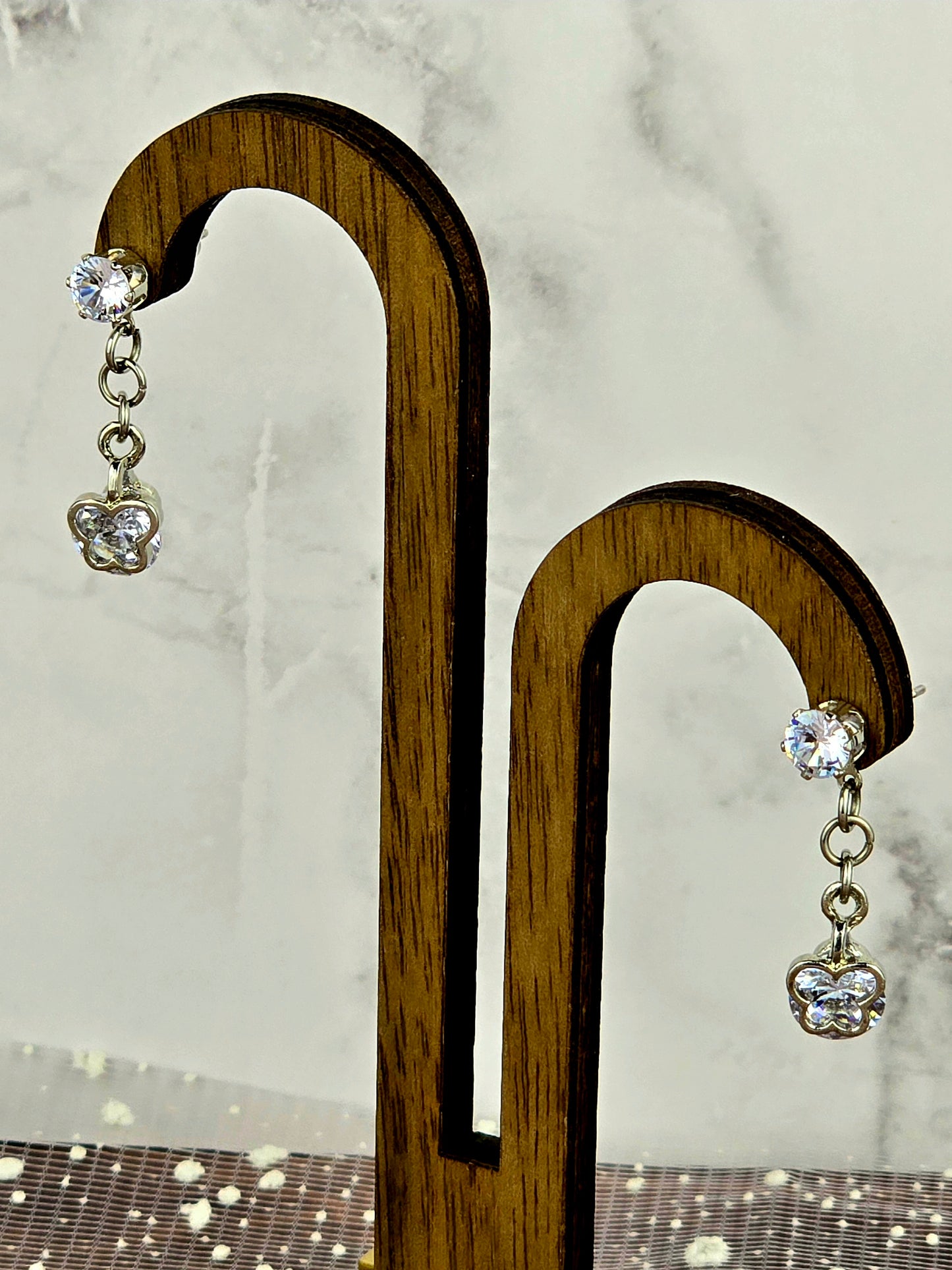Cubic Post Studs with Dangle Cubic Butterfly Earrings