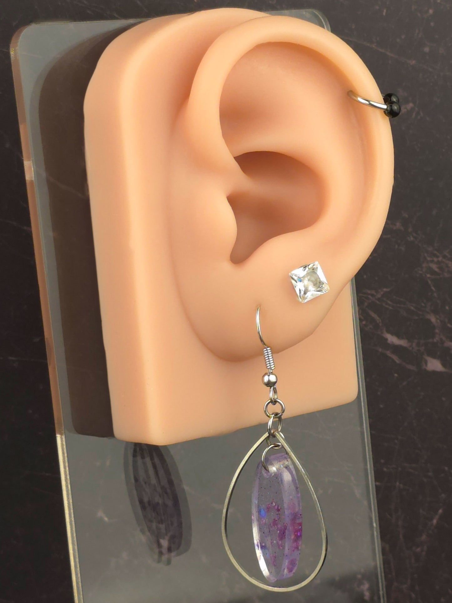 Purple Oval Teardrop Hoop Earrings