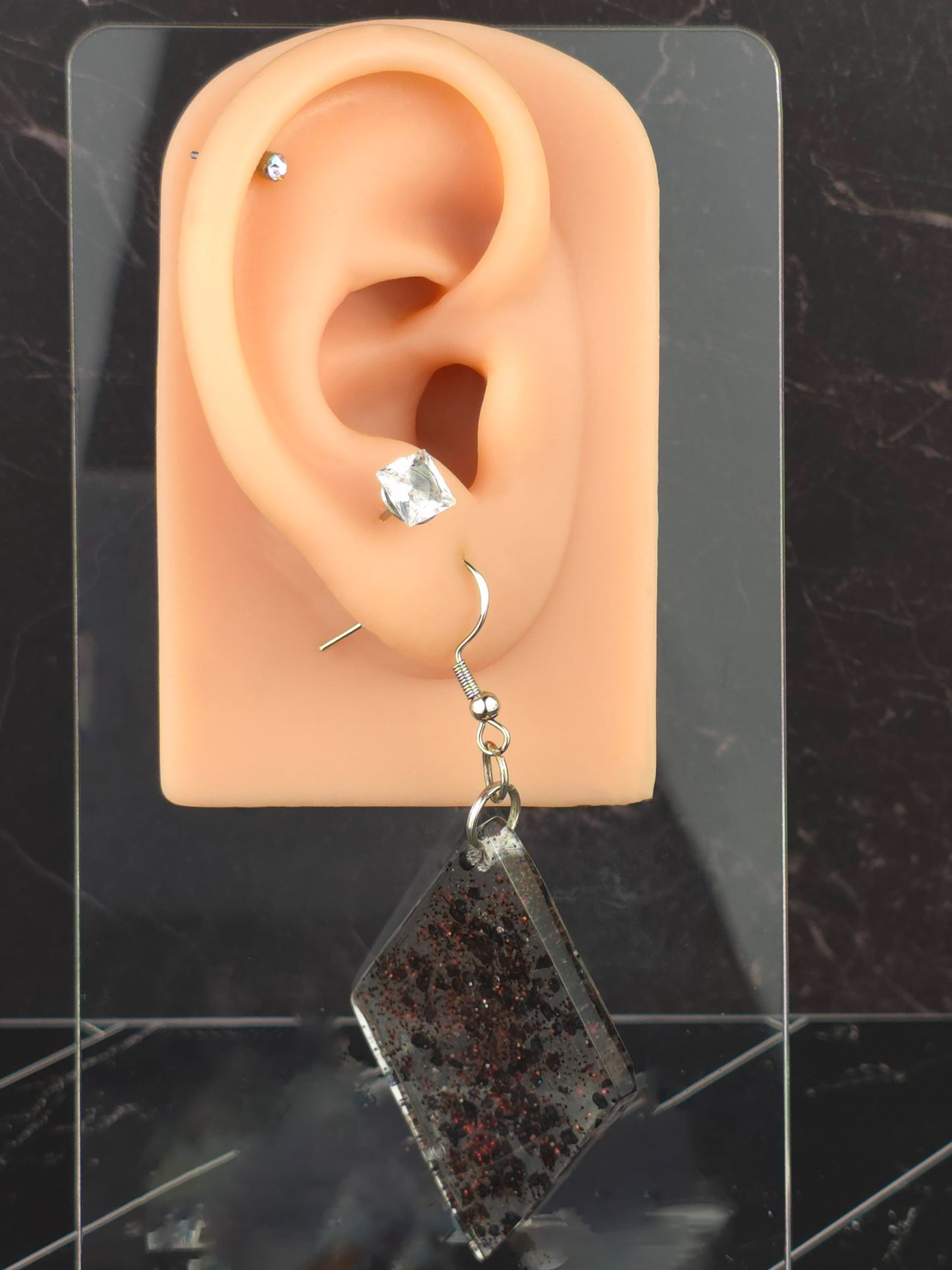 Black Sprakly Diamond Shaped Hook Earrings