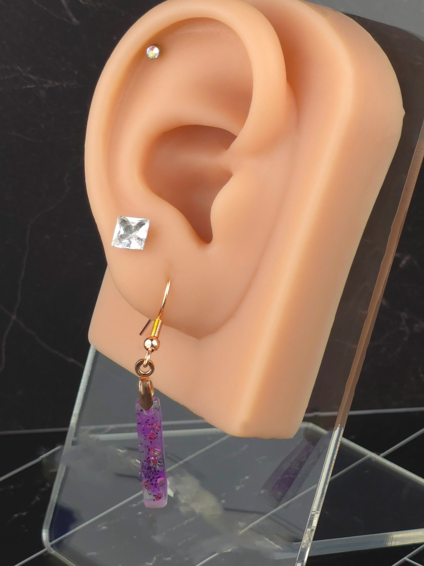 Rose Gold Dangly Resin Earrings