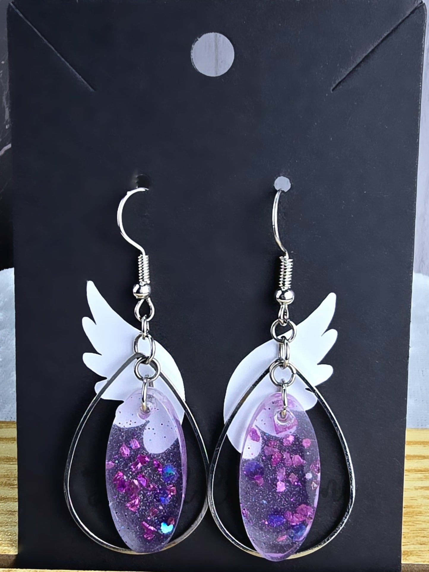 Purple Oval Teardrop Hoop Earrings