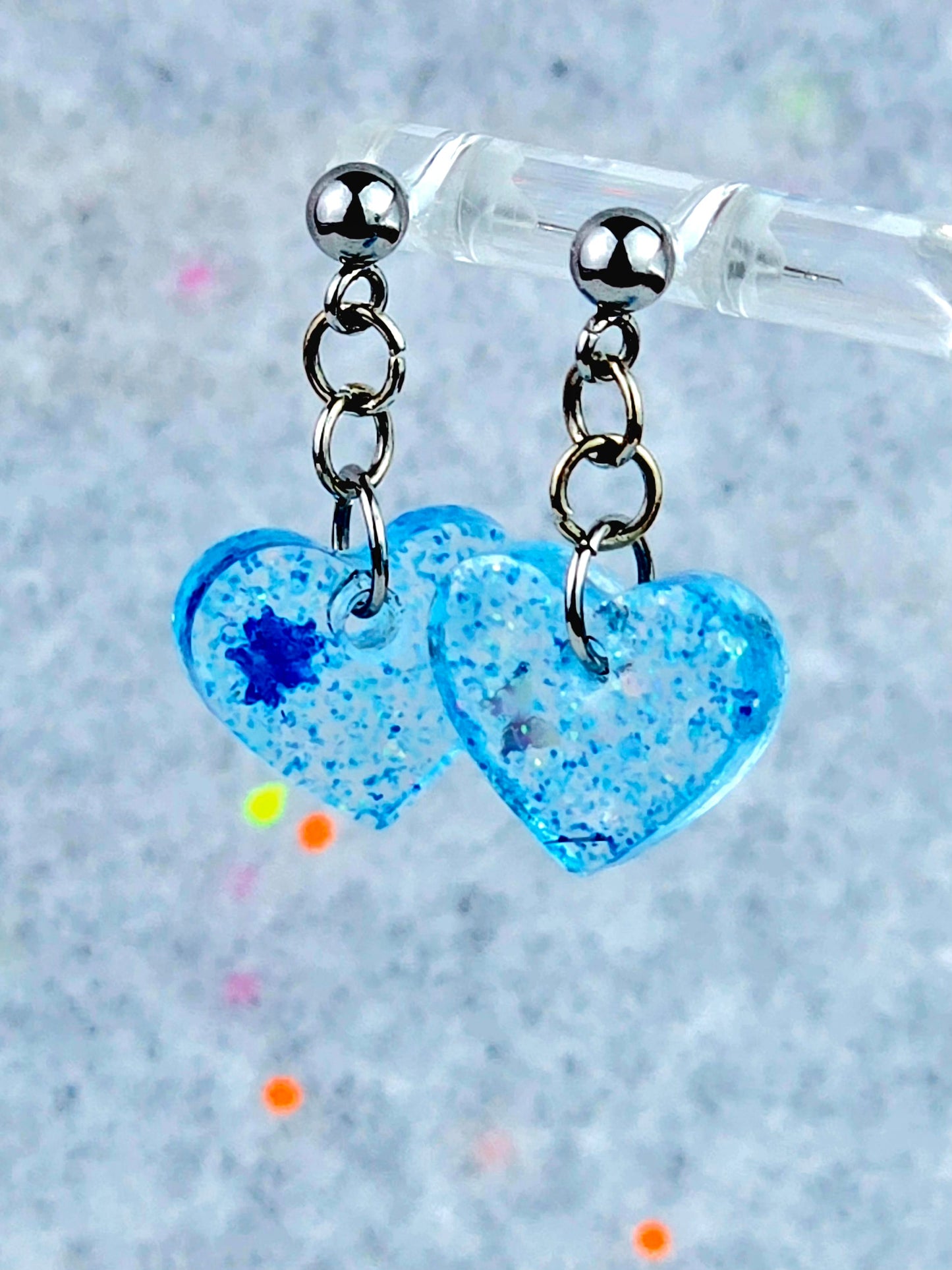 Resin Heart Ball Post Dangle Earrings