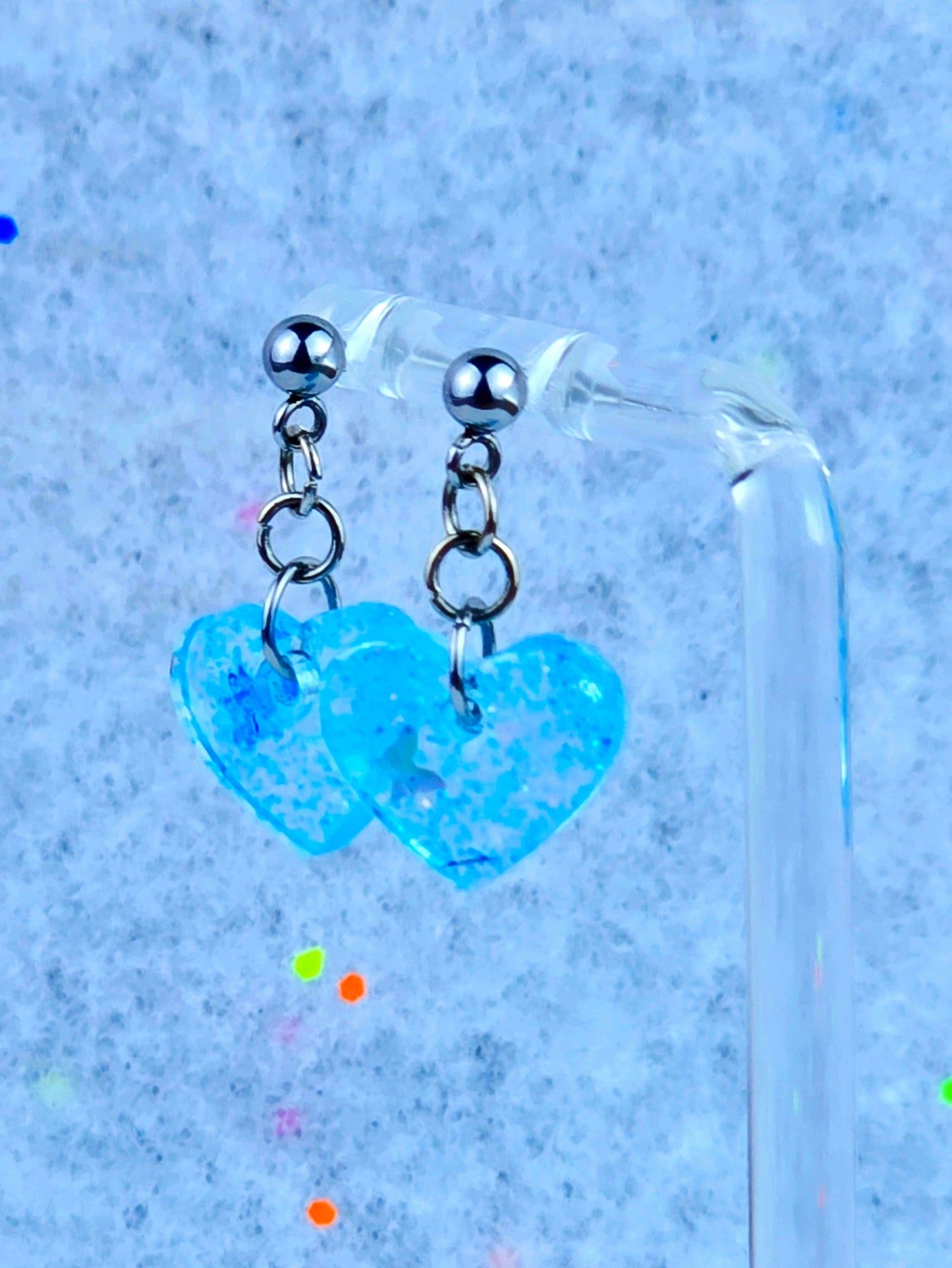 Resin Heart Ball Post Dangle Earrings