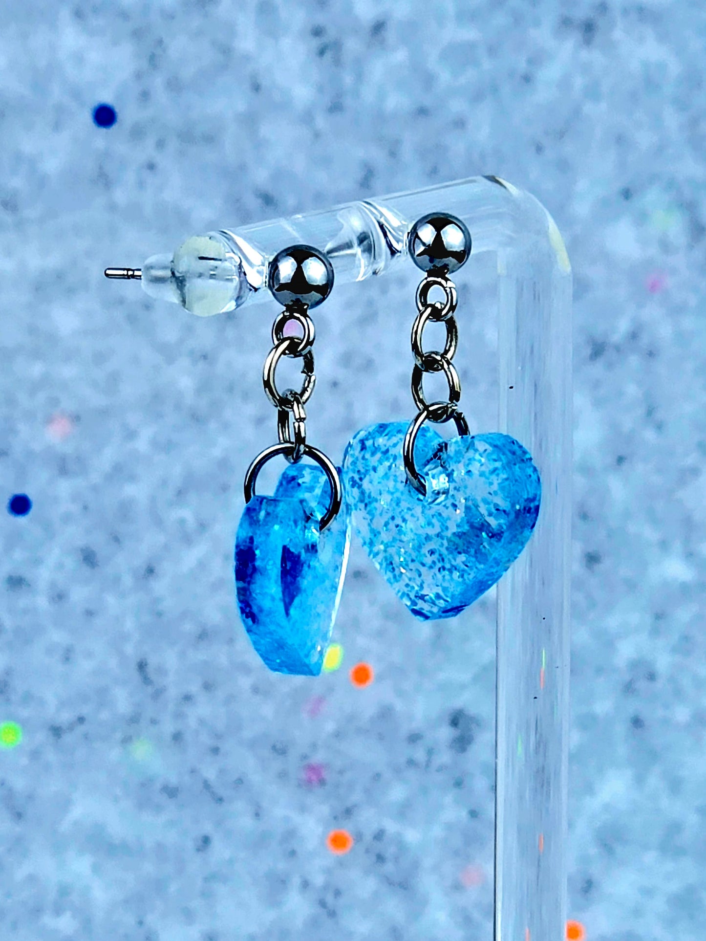 Resin Heart Ball Post Dangle Earrings