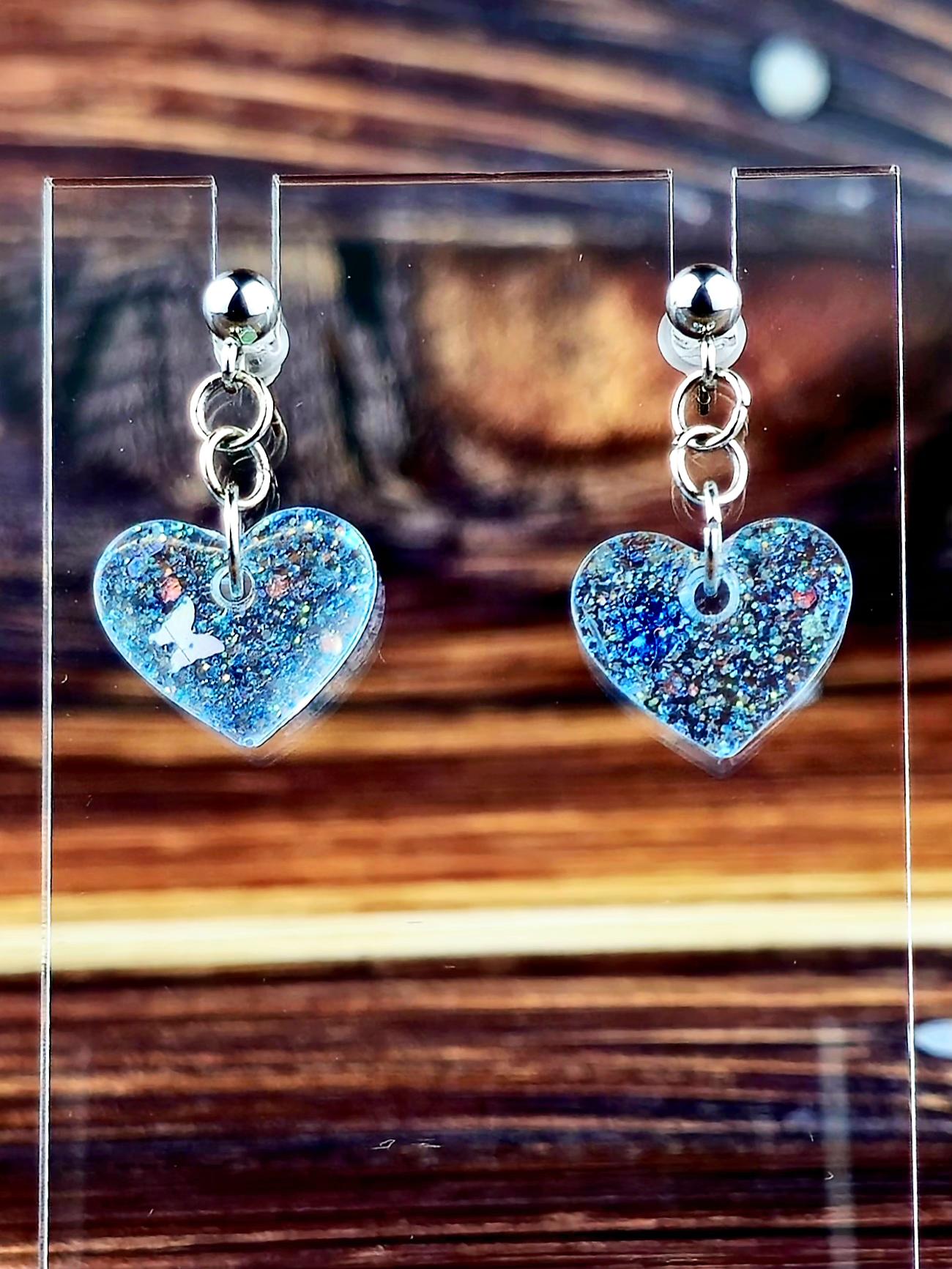 Resin Heart Ball Post Dangle Earrings