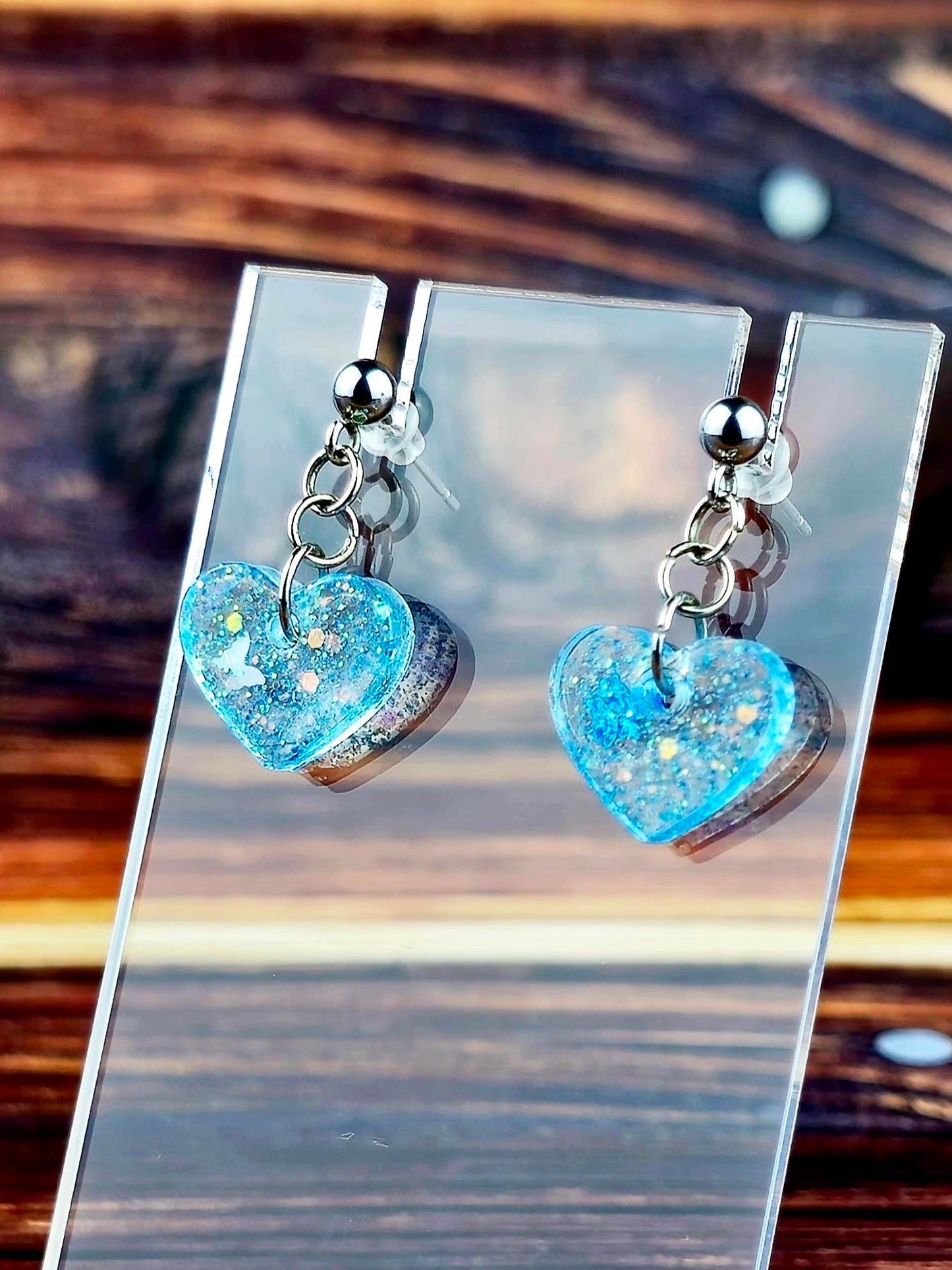 Resin Heart Ball Post Dangle Earrings