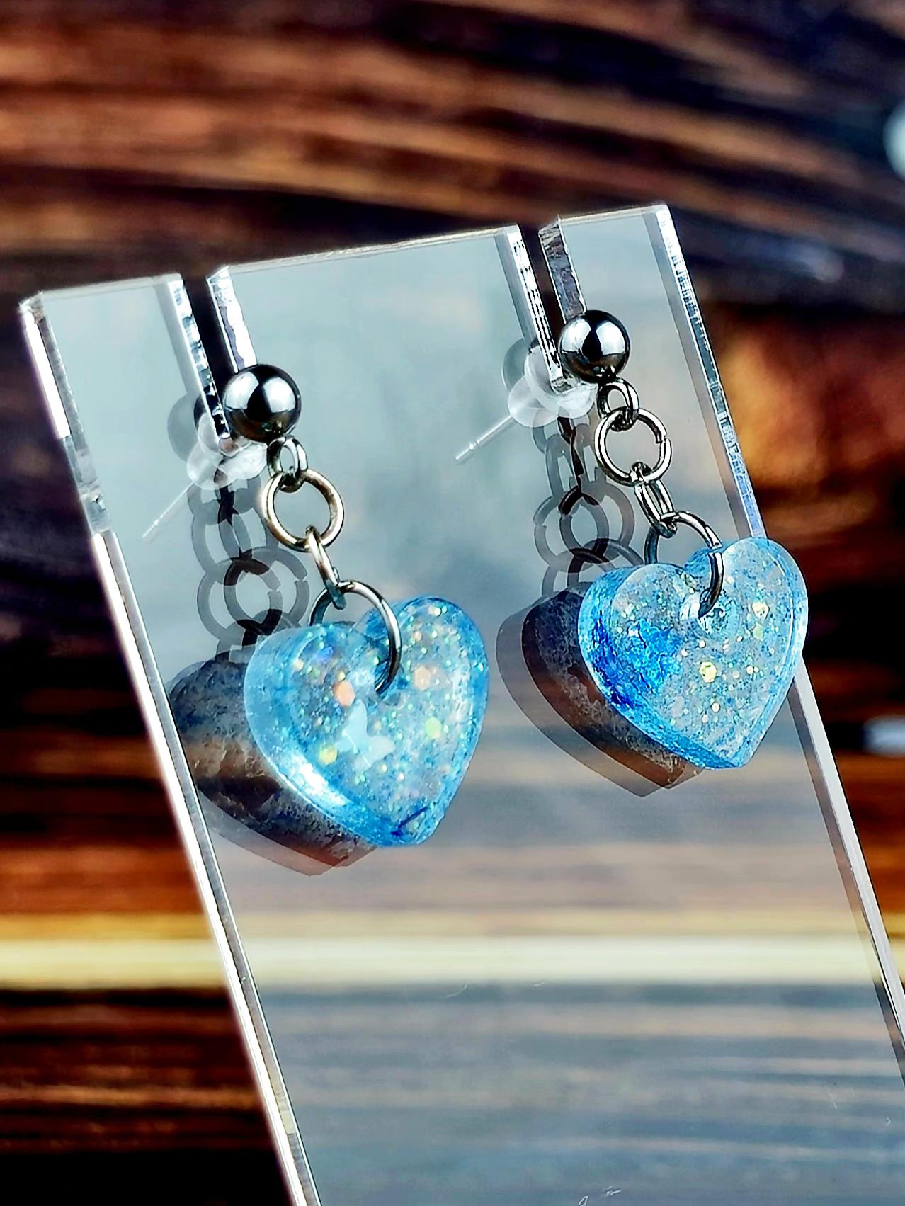 Resin Heart Ball Post Dangle Earrings