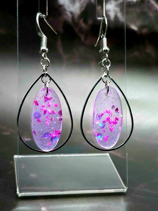 Purple Oval Teardrop Hoop Earrings