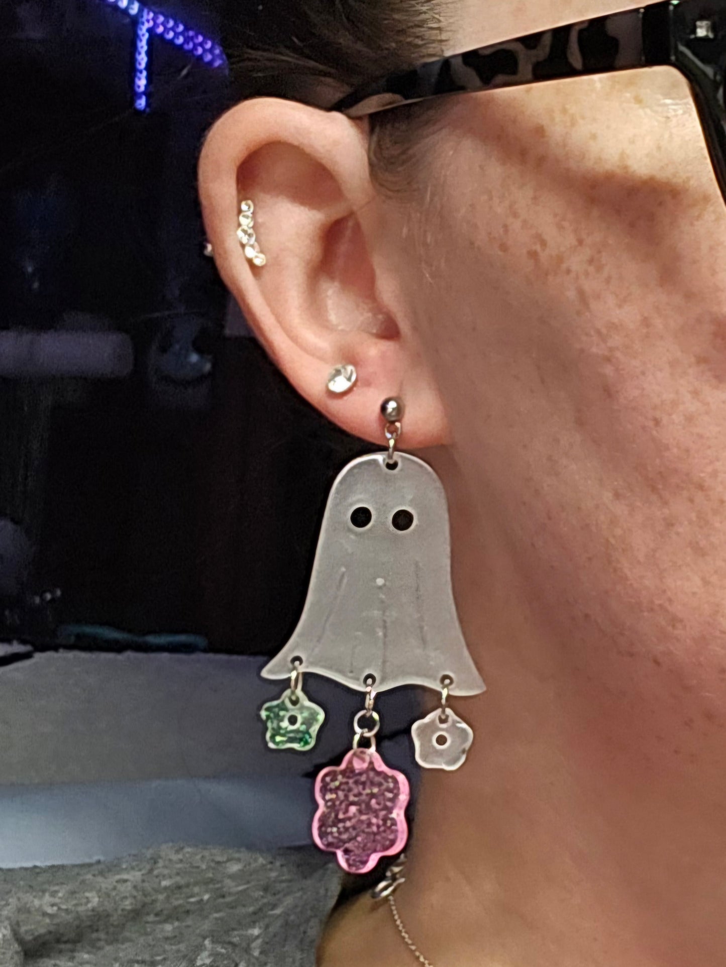 Ghoulish Flower Ghost Earrings