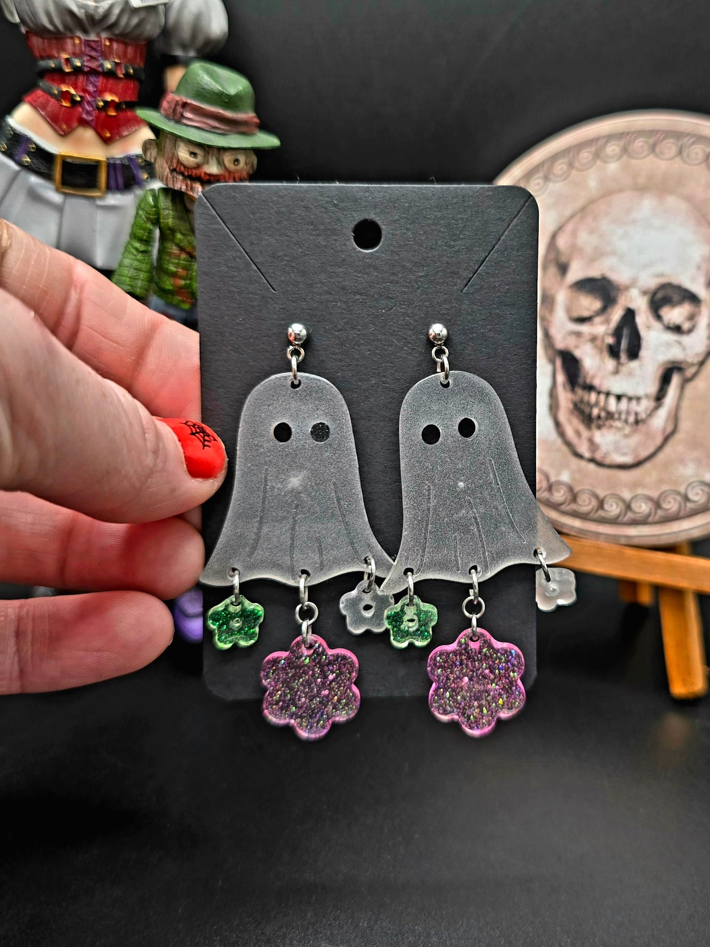 Ghoulish Flower Ghost Earrings