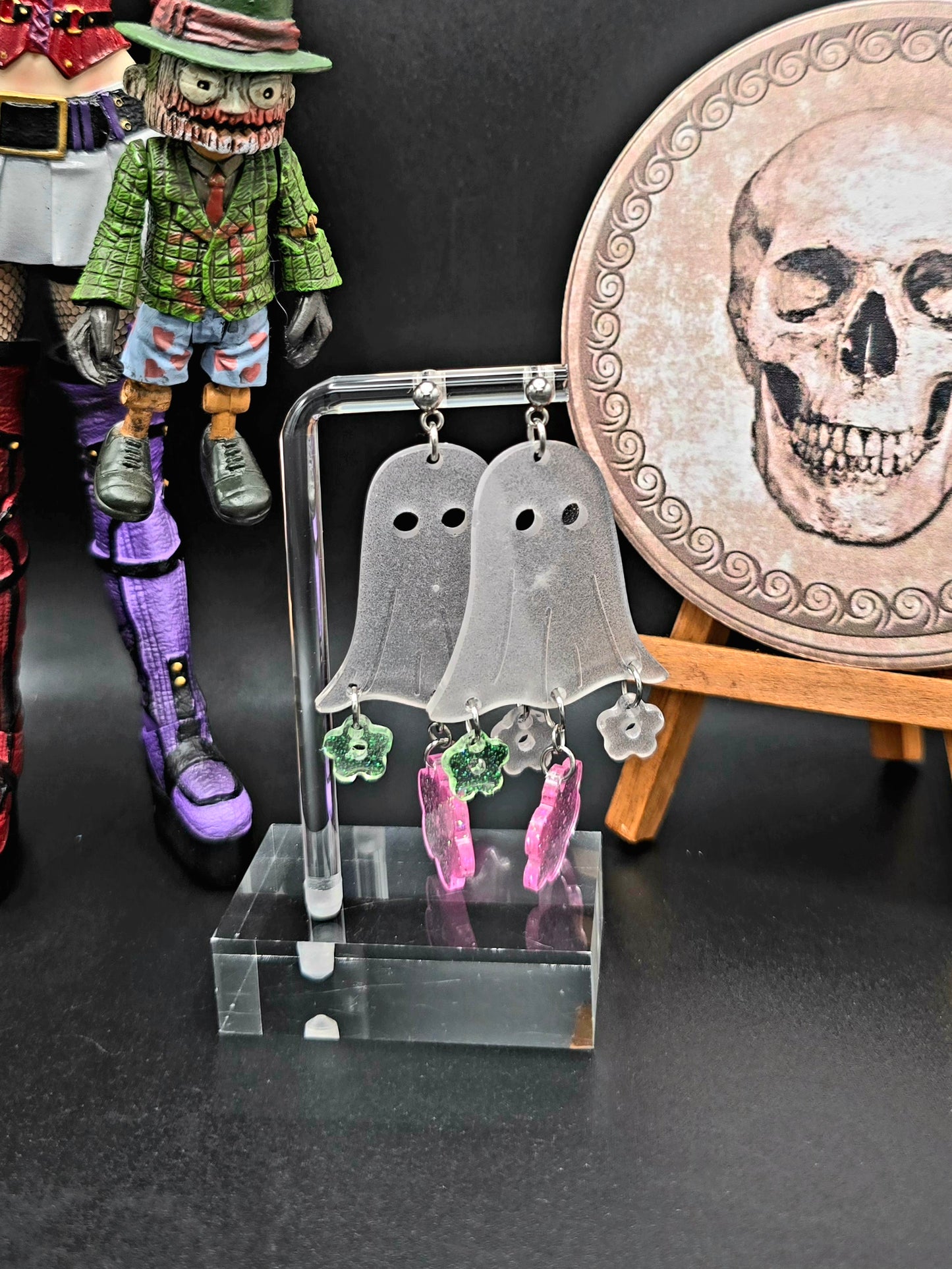 Ghoulish Flower Ghost Earrings