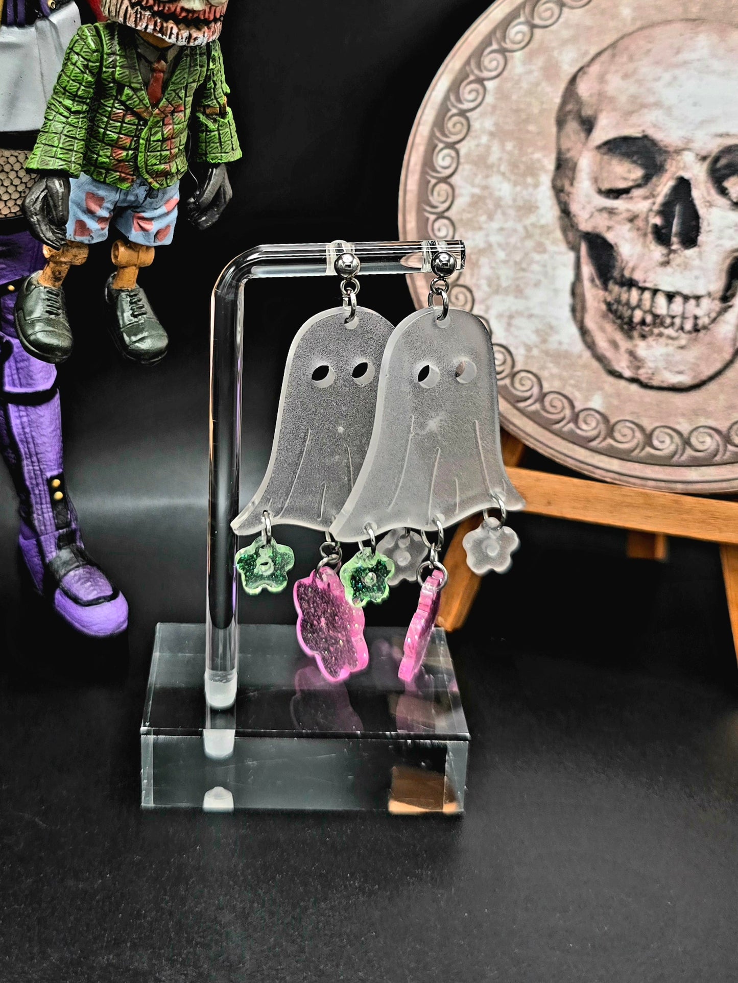 Ghoulish Flower Ghost Earrings