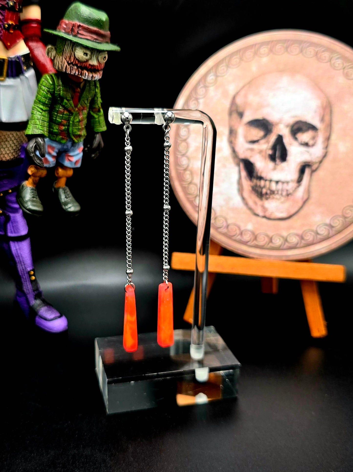 Hangdown Orange Glow in the Dark Earrings