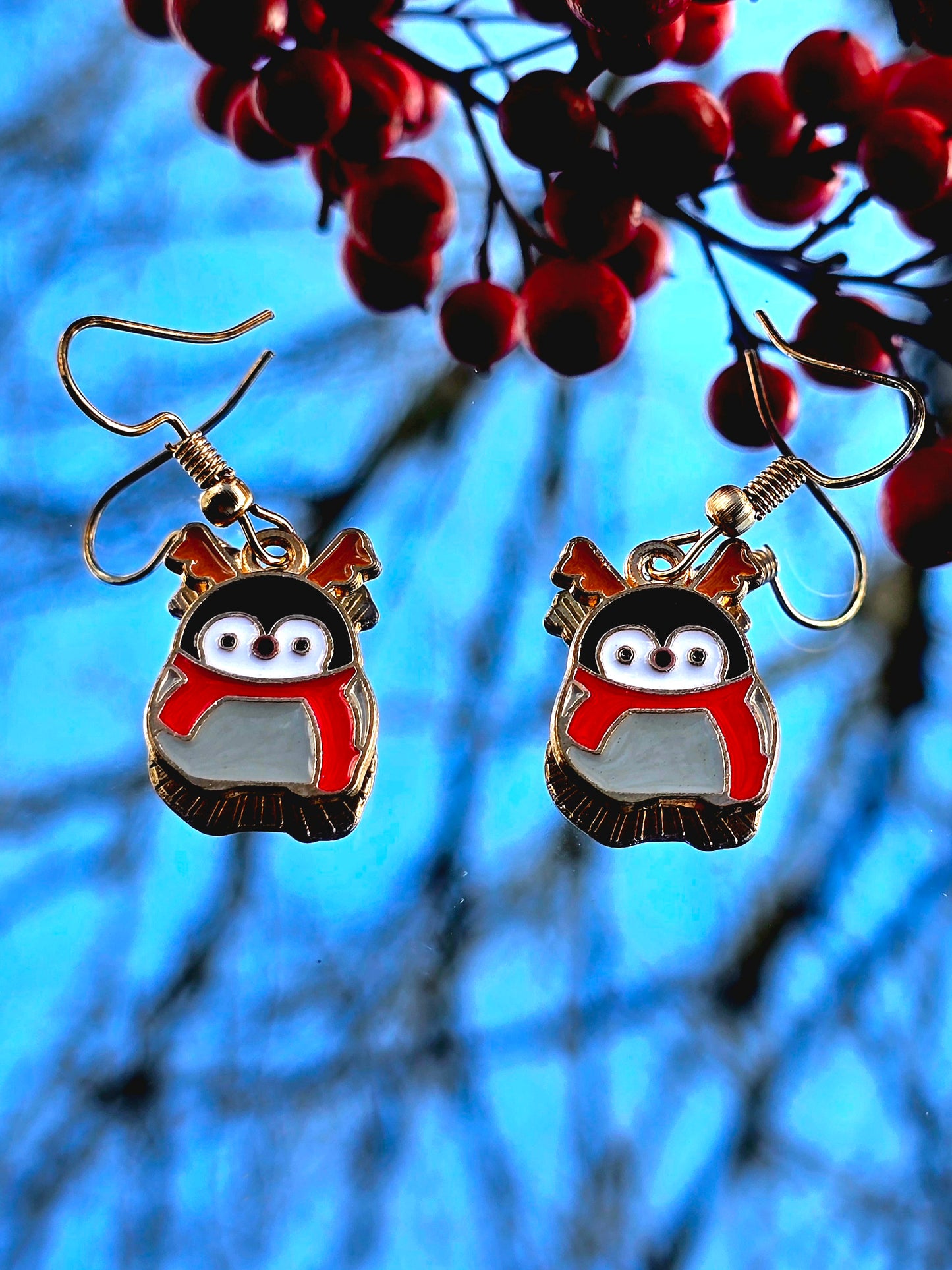 Penguin Christmas Dangle Earrings
