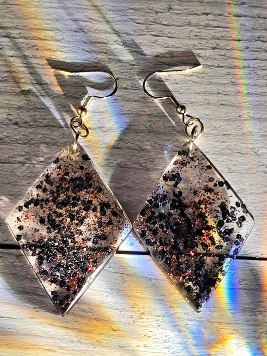 Black Sprakly Diamond Shaped Hook Earrings