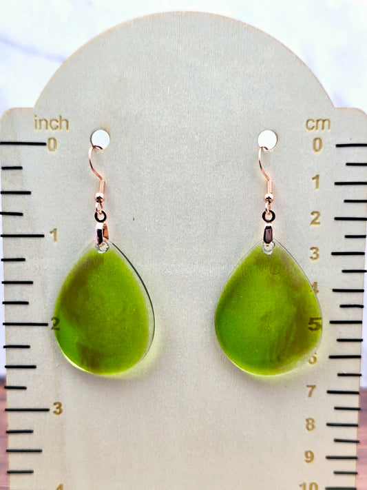 Green Teardrop Resin Earrings
