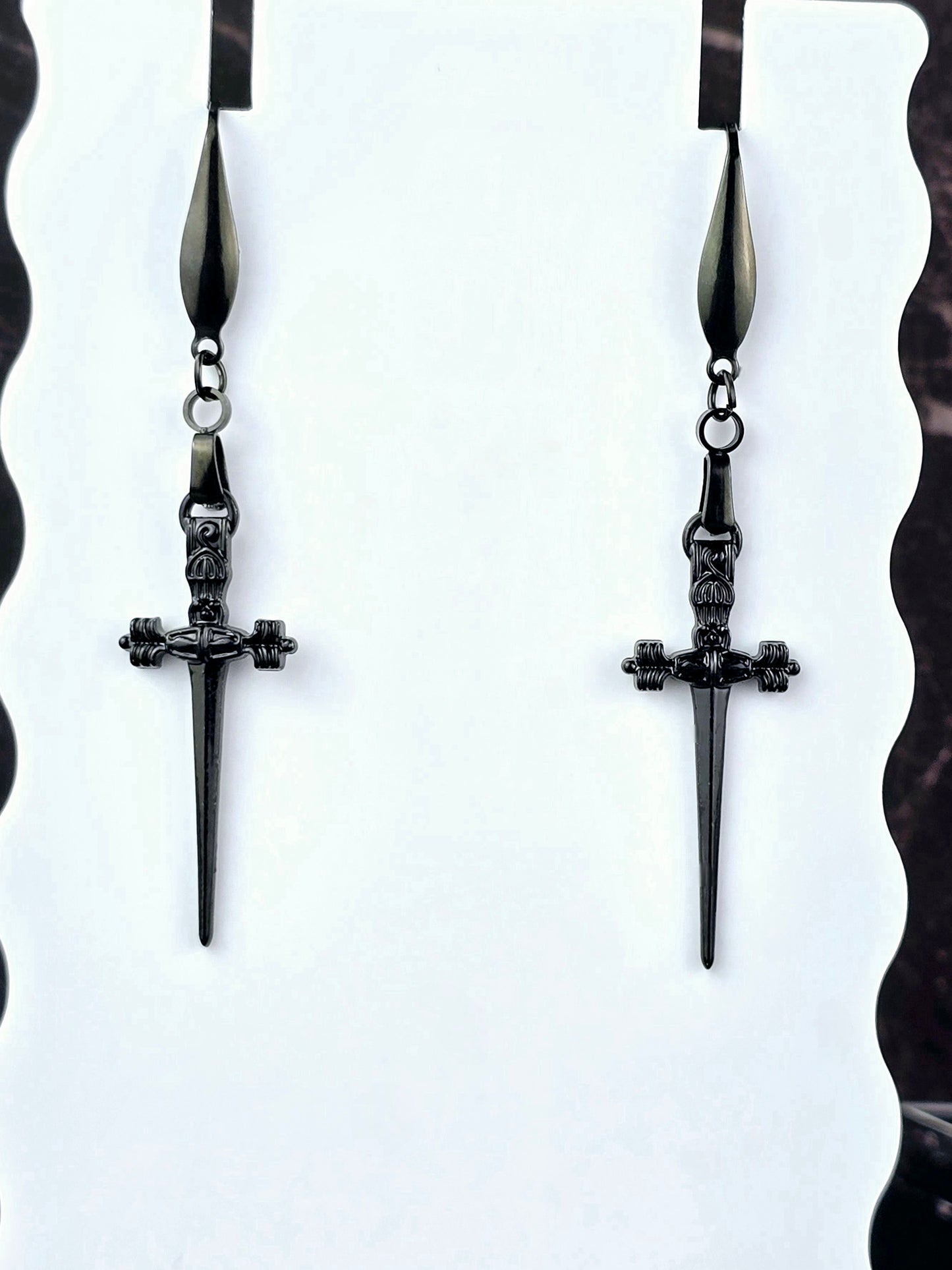 Black Dagger Dangle Earrings