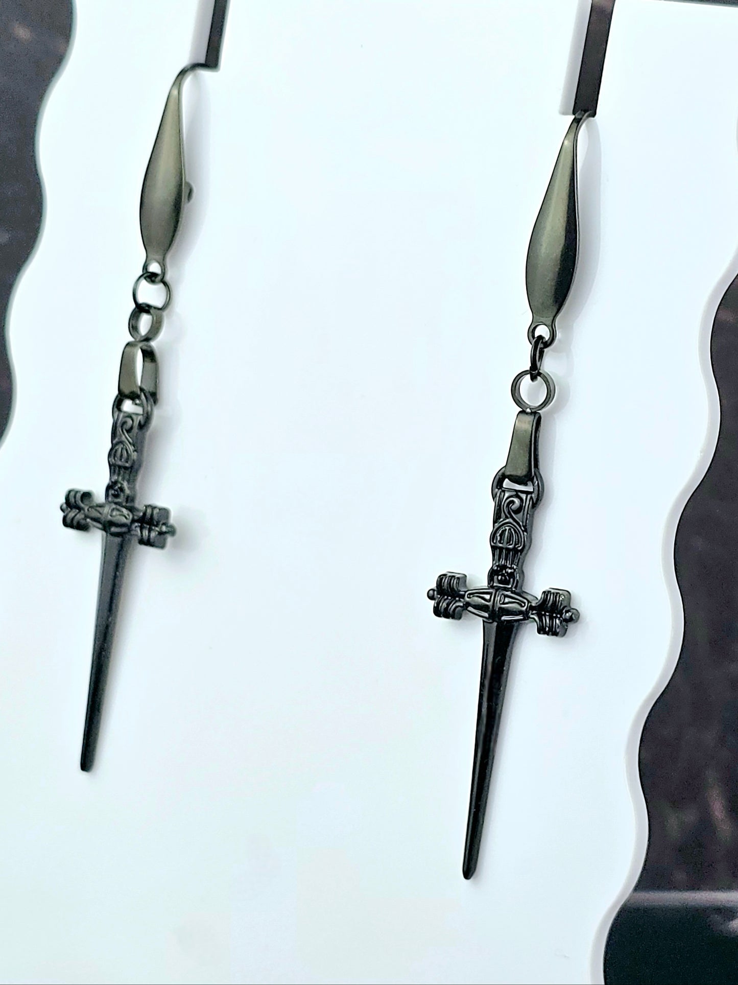 Black Dagger Dangle Earrings