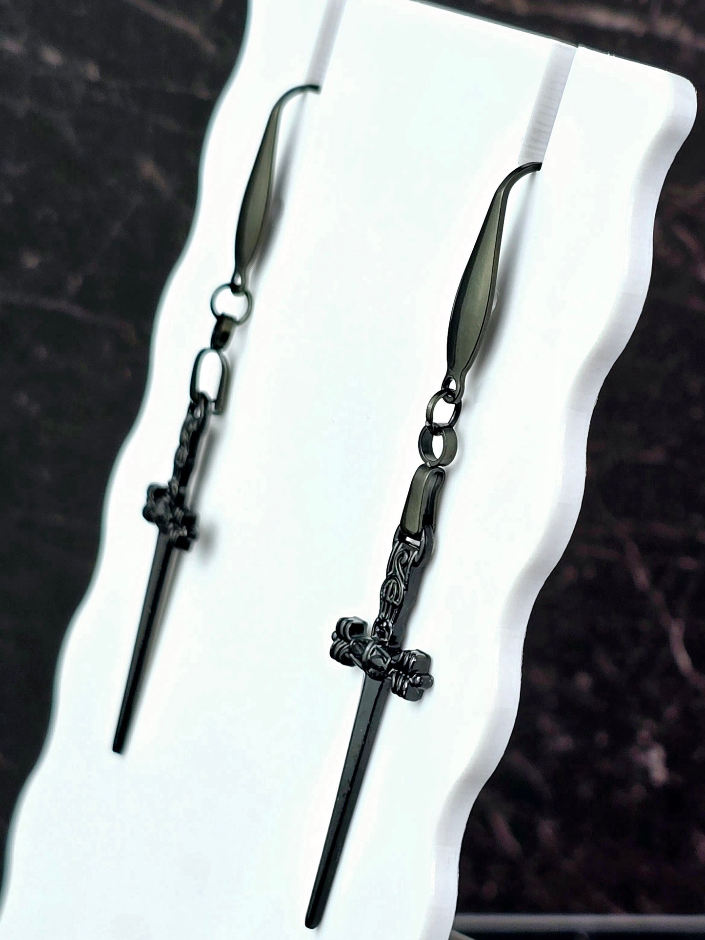 Black Dagger Dangle Earrings