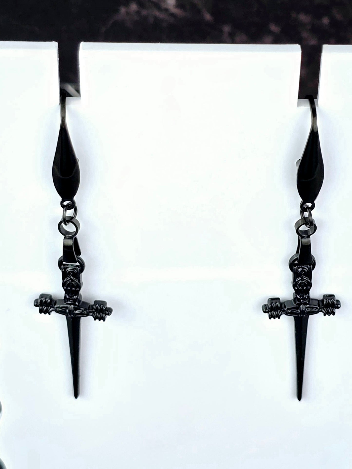 Black Dagger Dangle Earrings