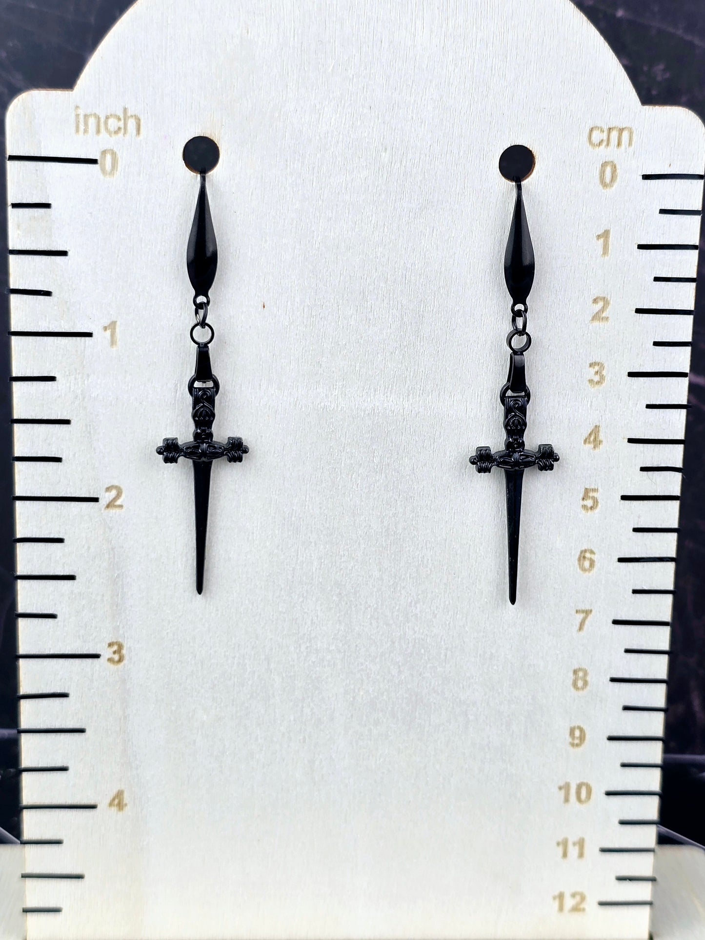 Black Dagger Dangle Earrings